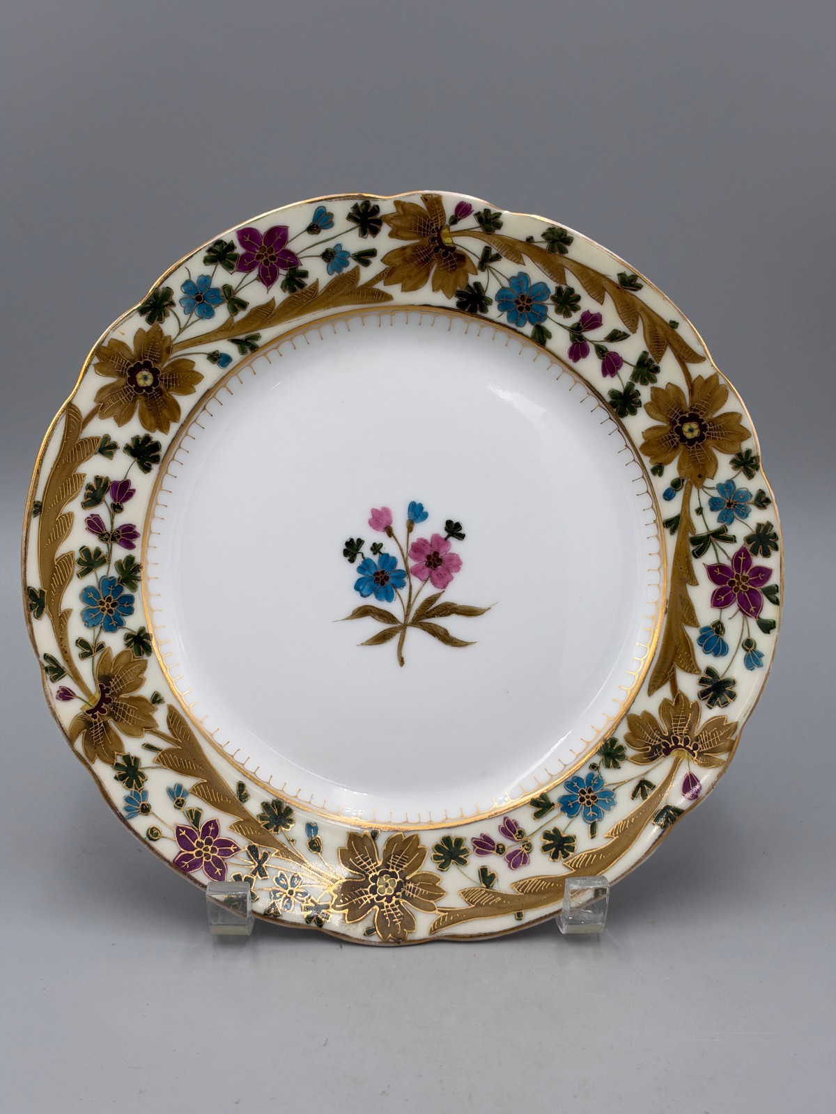 Antique Austrian Royal Vienna Beehive Mark Floral Gilt Plate circa 1820‑1850