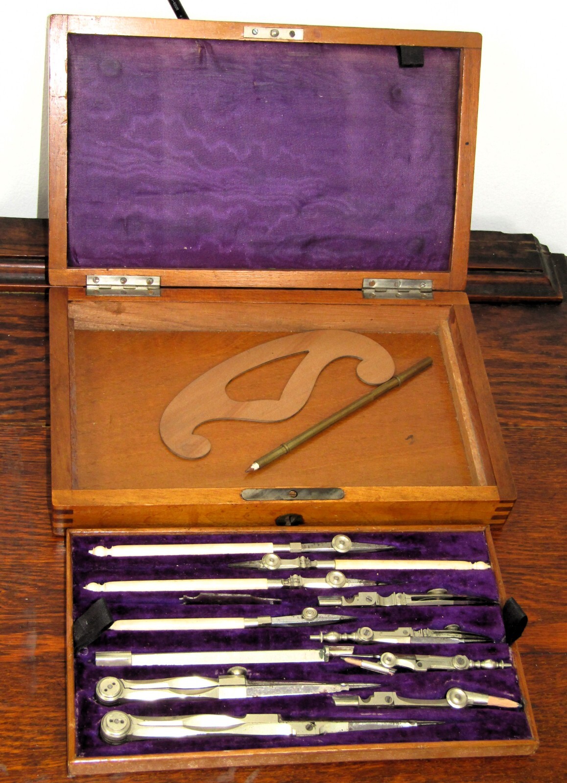 Antique Vintage Walnut Box Draftsman Drawing Set Geometry Technical Engineering Antique Vintage Walnut Box Draftsman Drawing Set Geometry Technical Engineering