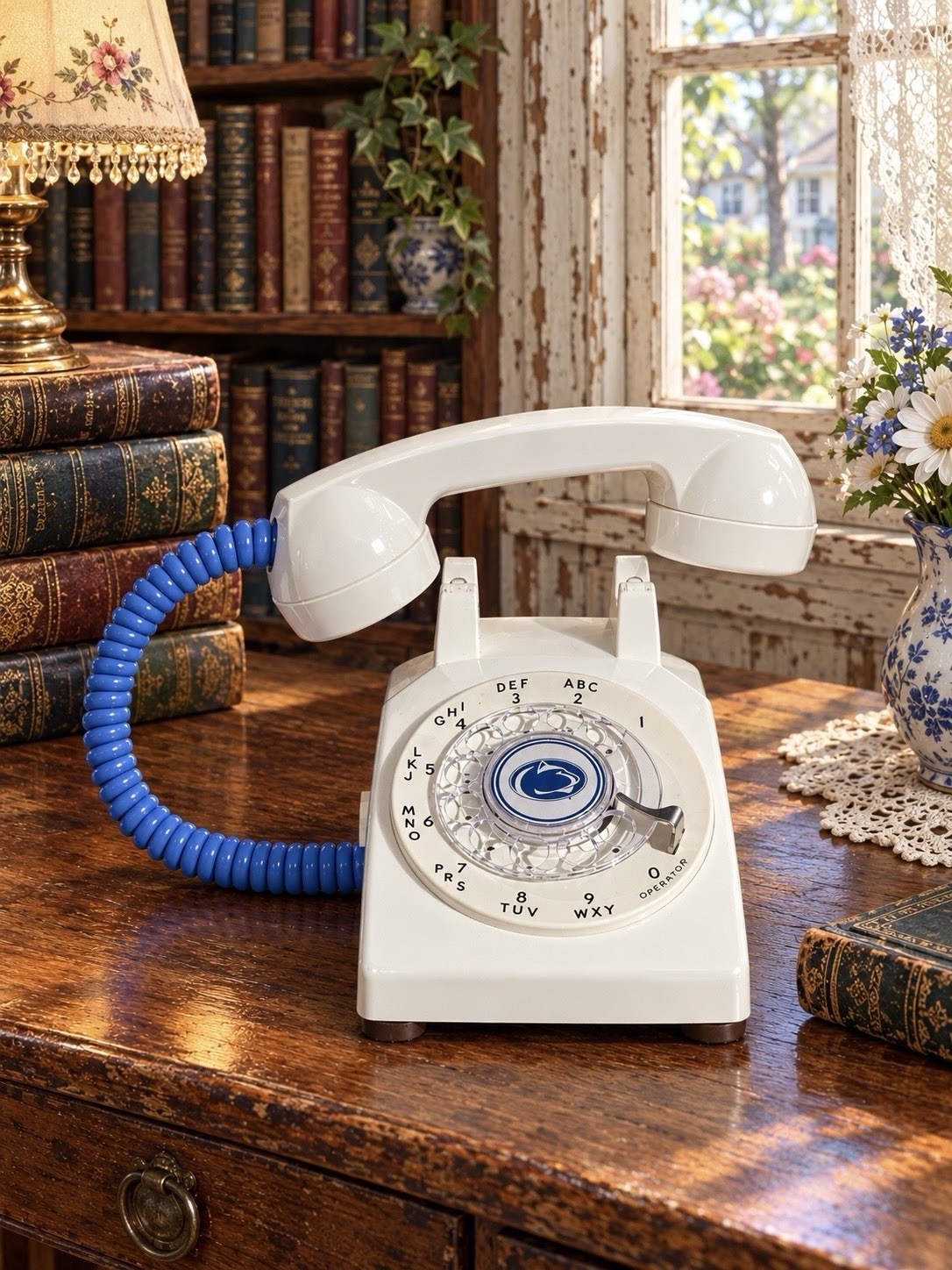 Vintage Penn State Rotary Telephone Desk Lamp Dimmer Dial New Old Stock White