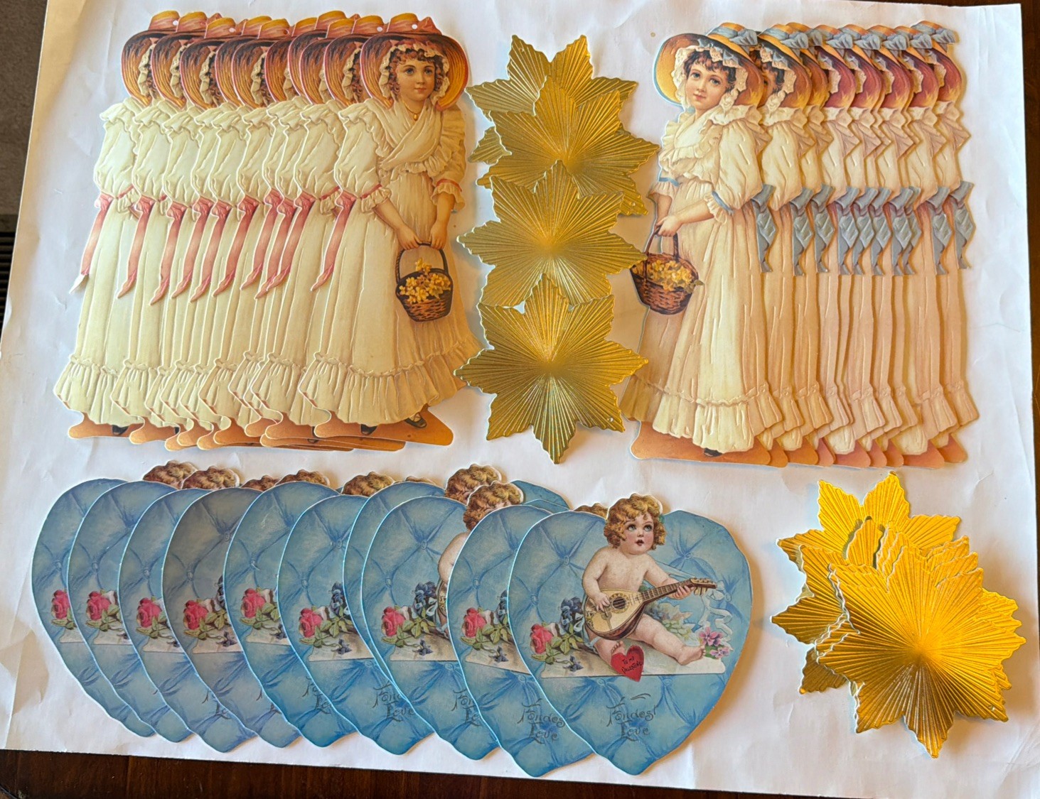 Victorian Die Cut Embossed Maidens Cherub Heart  Old Print Factory Ephemeral 40