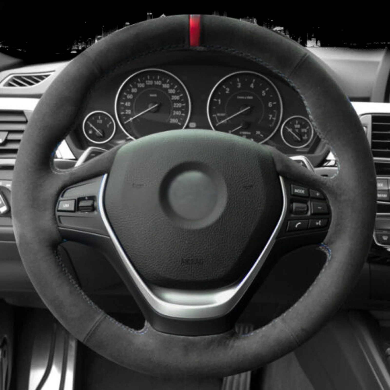BMW F-Series Alcantara Suede Steering Wheel Cover Non-M sport DIY (Red Stripe)