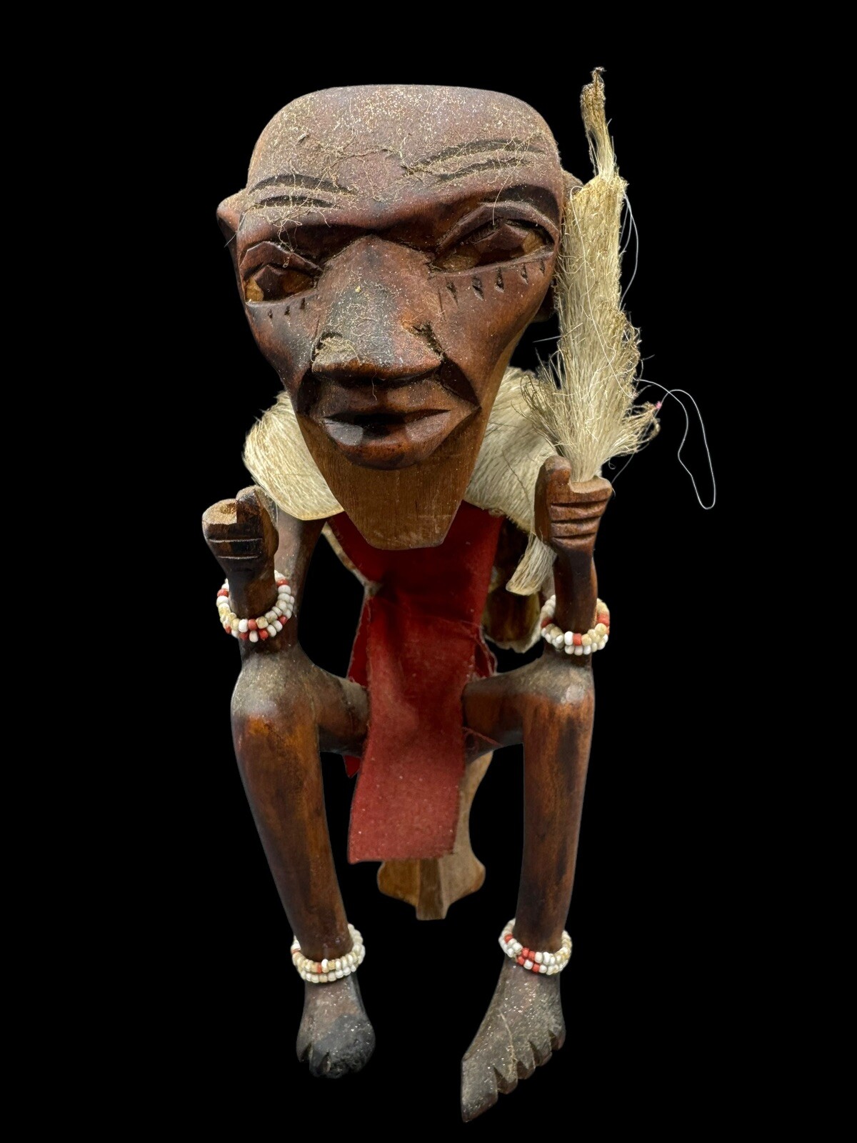 Vintage Tribal Hand Carved Wood Figure Fur Pelt Fabric 9\ Vintage Tribal Hand Carved Wood Figure Fur Pelt Fabric 9\