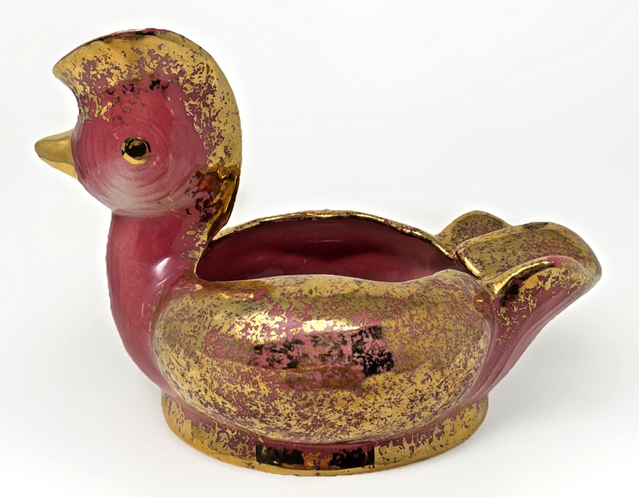 Vintage Hedi Schoop Signed Swan Planter Pink Gold Luster California Pottery