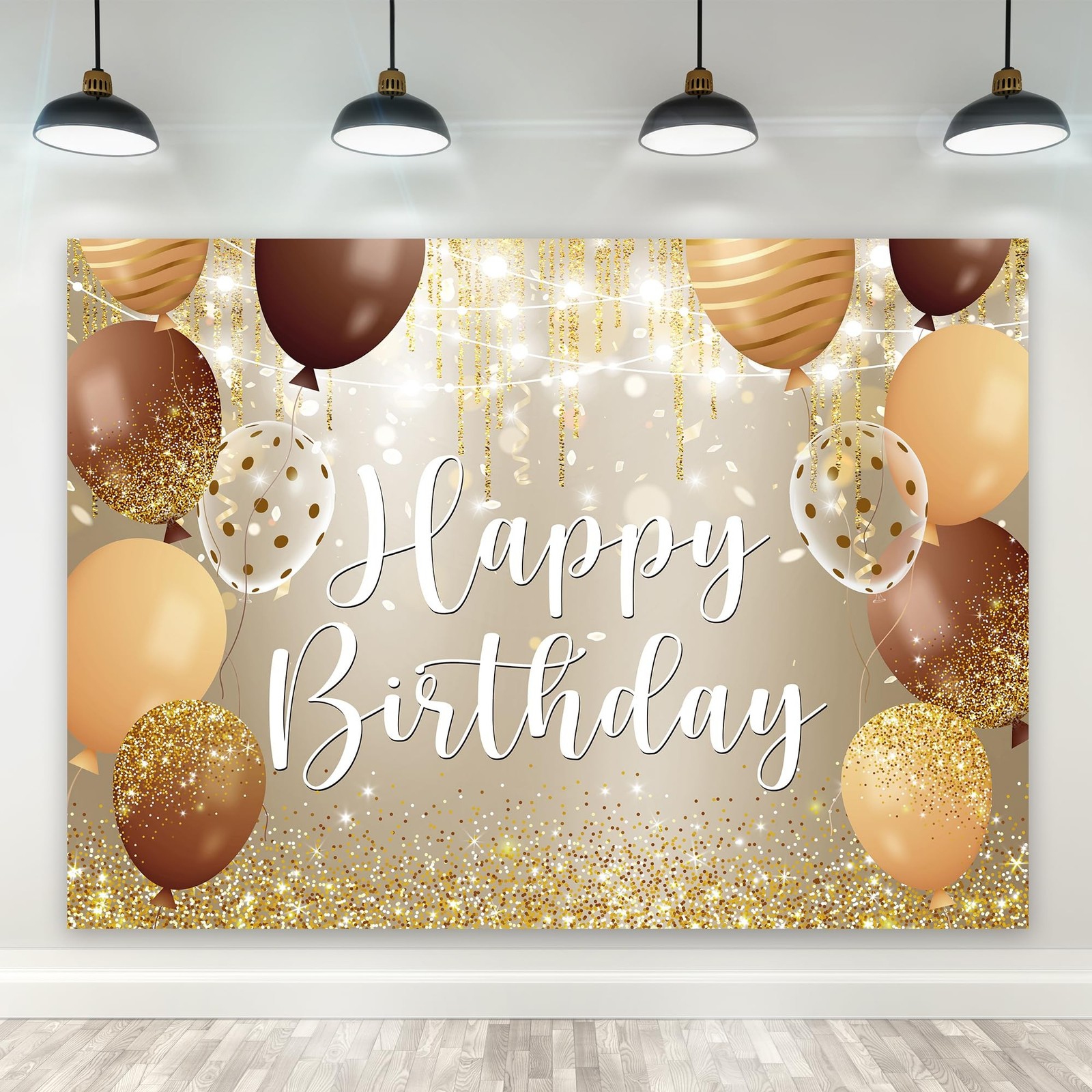 Gold Brown Happy Birthday Backdrop Modern Luxury Party Decorations 7x5ft 7Wx5H