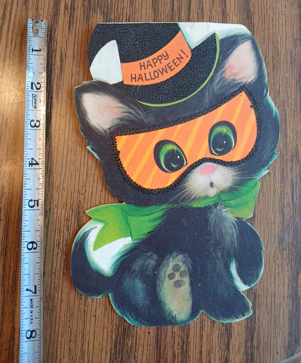 Vintage HALLMARK 1960\'s HALLOWEEN Fold Up Greeting Card Black Cat In Mask 1969 