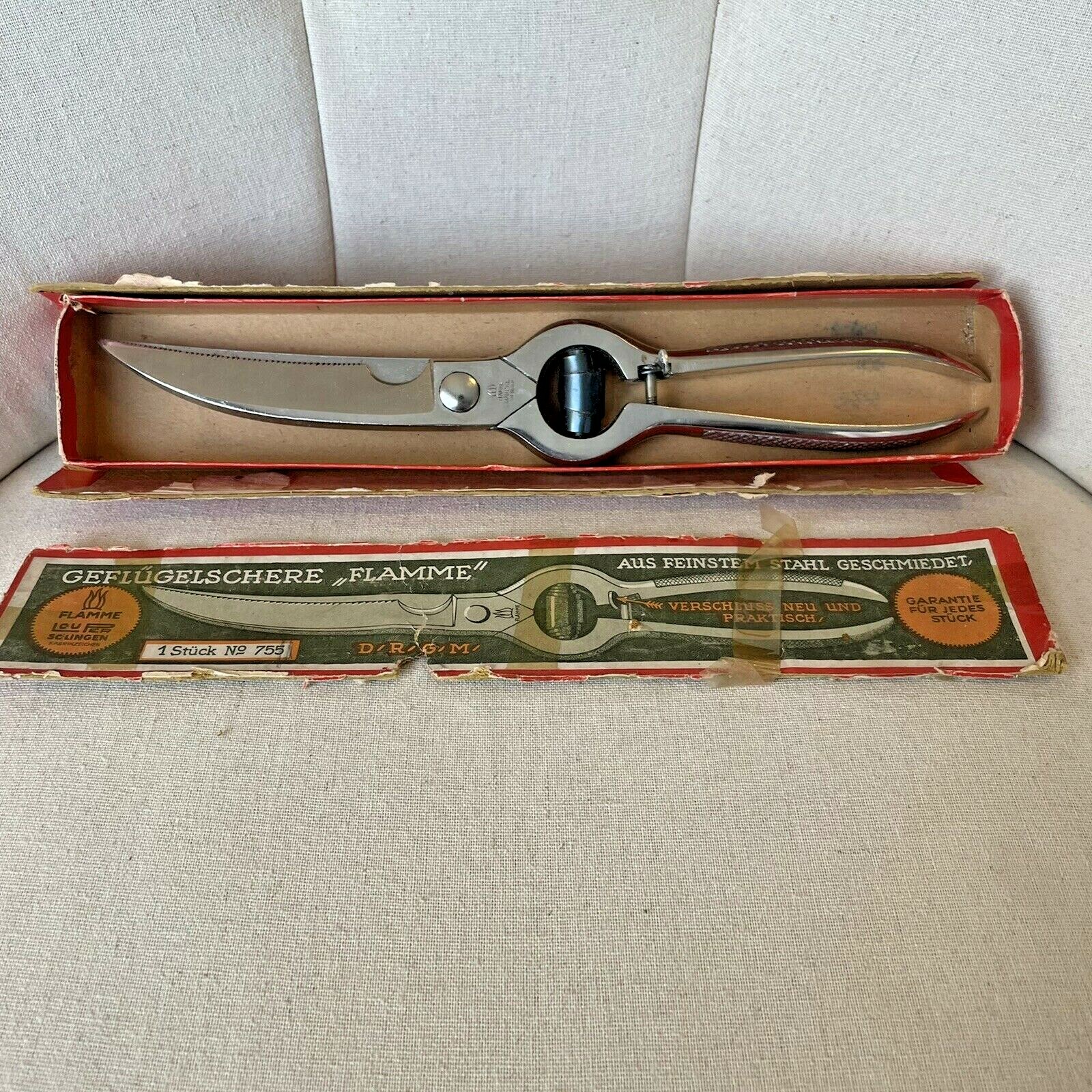 Vintage Louper Solingen Flamme Kitchen Shears Poultry Rare Box Germany 755 SS
