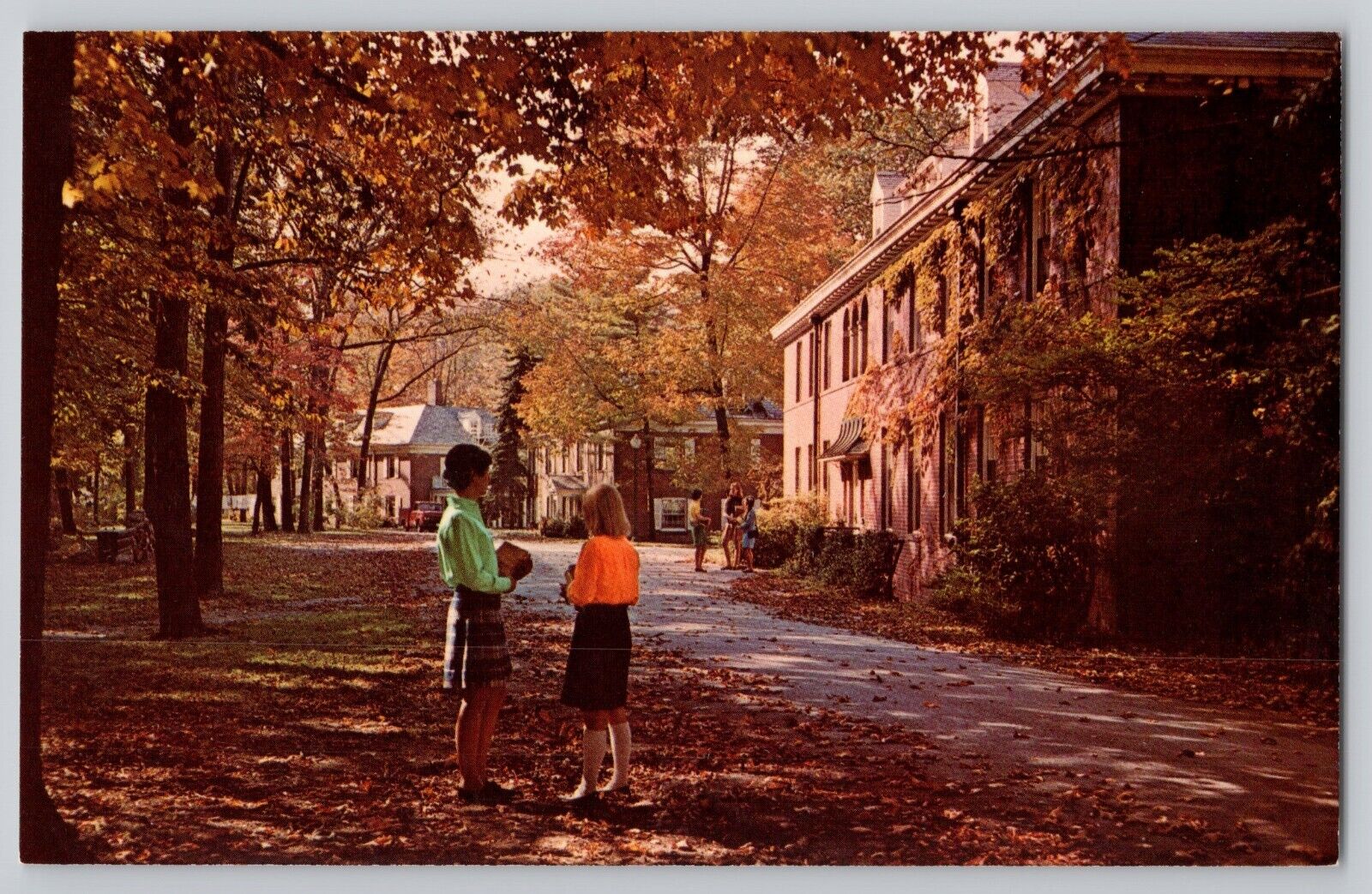 The Andrews School Chrome Postcard Willoughby Ohio Fall Calls 1960s