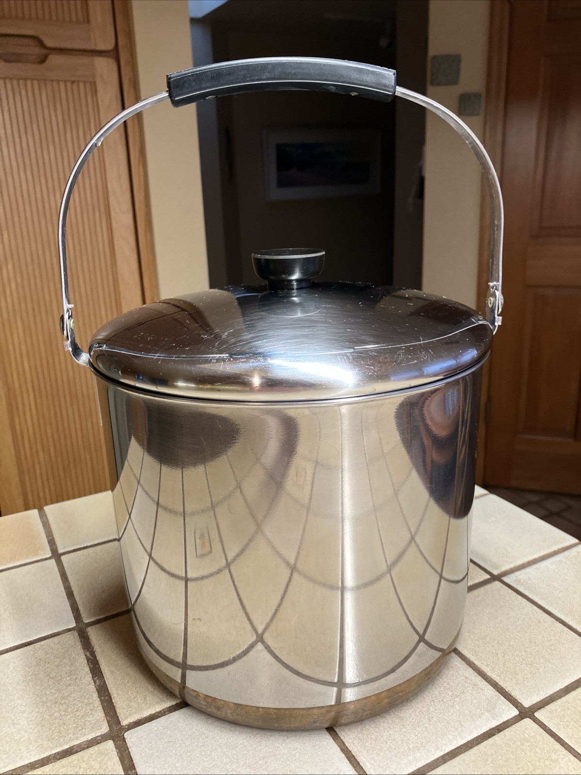 1801 Revere Ware 8 Qt Copper Clad Stainless Stock Pot w Lid Locking Bail, Helper