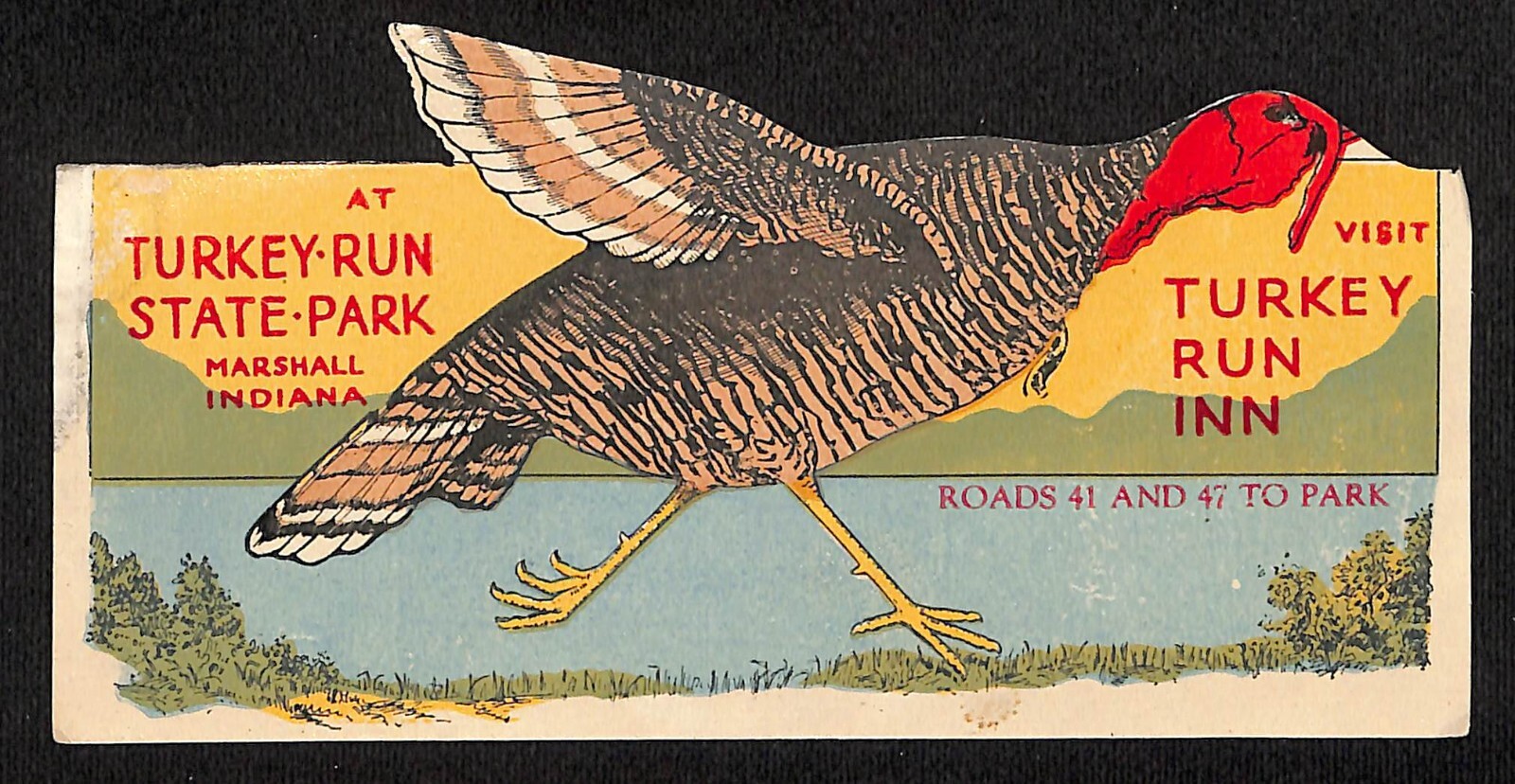 Turkey Run State Park / Inn Marshall, IN Luggage Label c1920\'s-30\'s Very Scarce