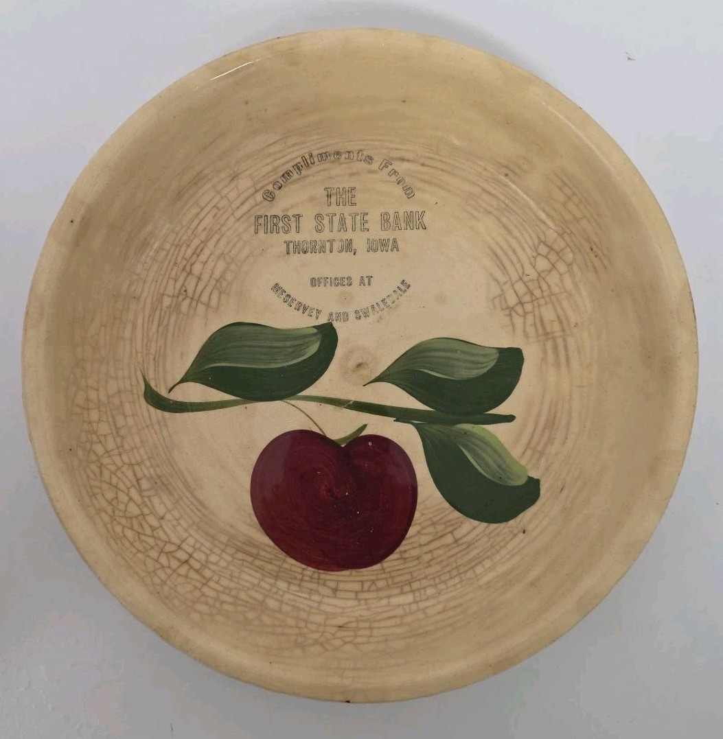Vintage Watt #33 Eve-N-Bake Apple Pie Plate Thornton, Iowa  Bank Advertising 