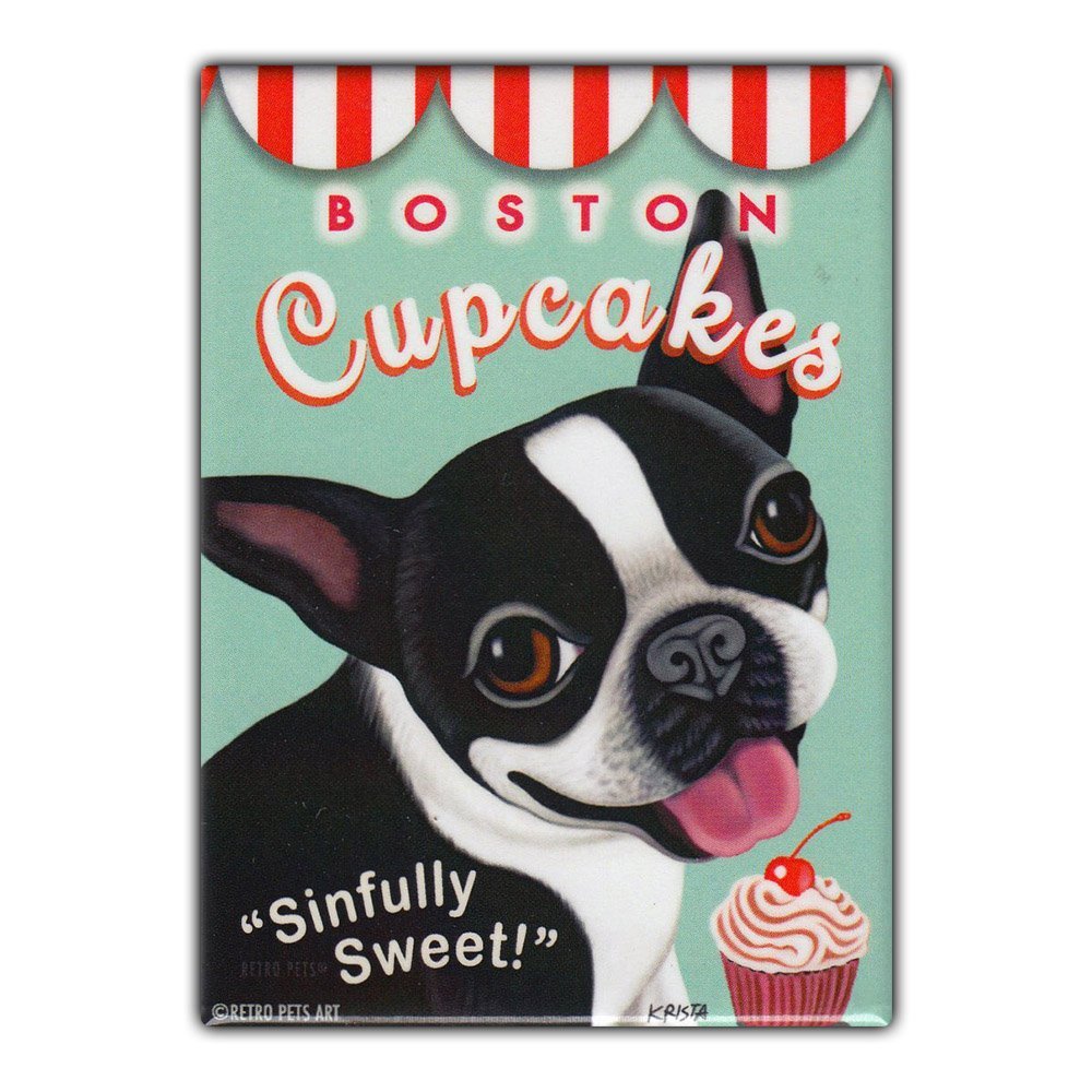 Retro Pets Refrigerator Magnet - Boston Cupcakes, Boston Terrier - Advertising