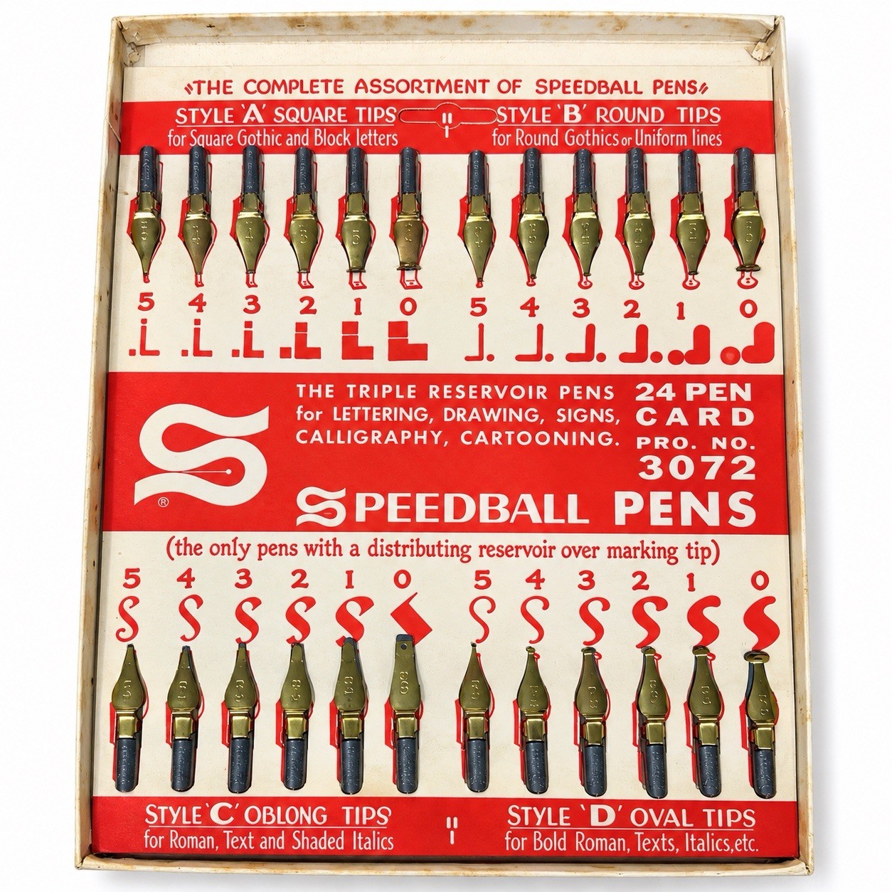 Vintage Hunt\'s Speedball 24 Pen Card No 3072 Complete Nib Set Original Box