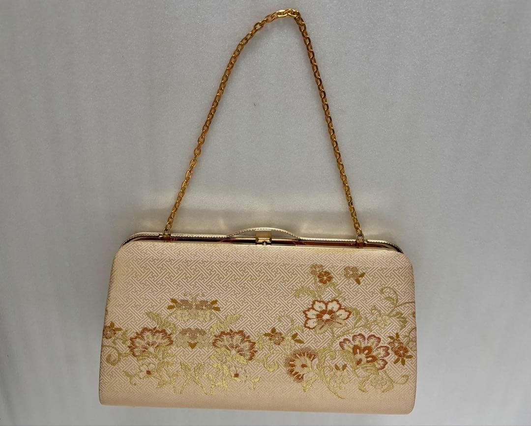 Japanese Style Gold Floral Pattern Bag with Chain