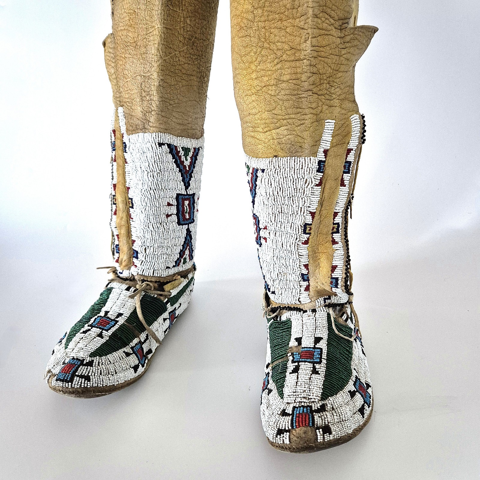 Antique Cheyenne Woman's Leggings and Moccasins, circa 1890-1910.