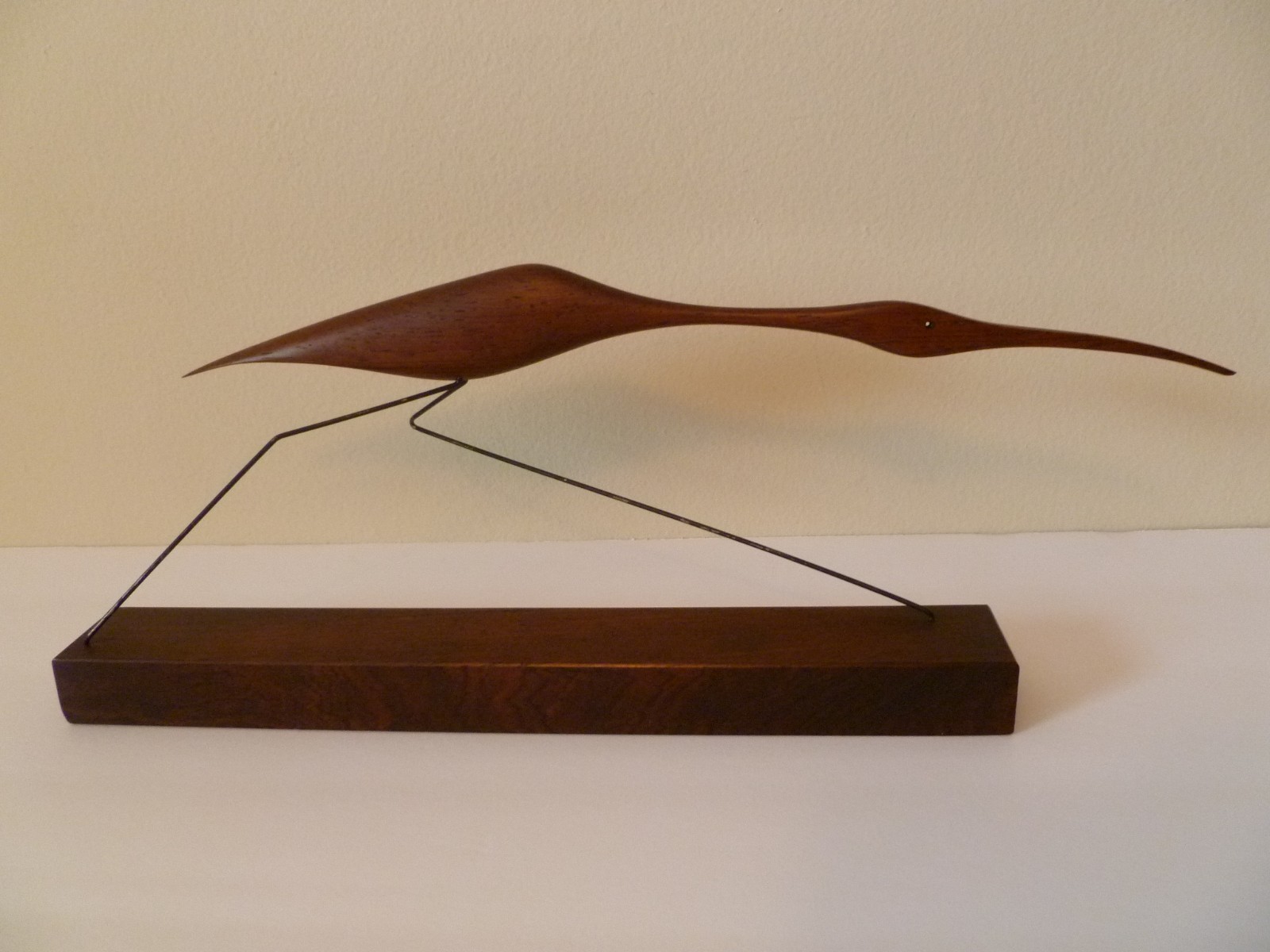 Modernist Vintage 1950s-1970s Original Wood and Wire Bird Sculpture Hand-Carved