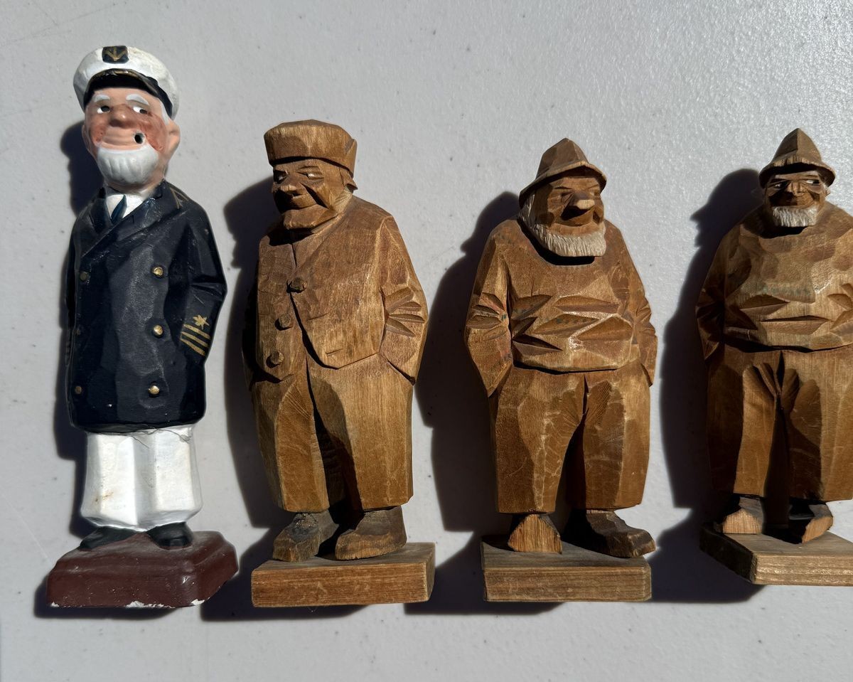 Vintage C.O. Trygg Signed Wood Fisherman Sailor Figures Folk Art Lot 4 Vintage C.O. Trygg Signed Wood Fisherman Sailor Figures Folk Art Lot 4