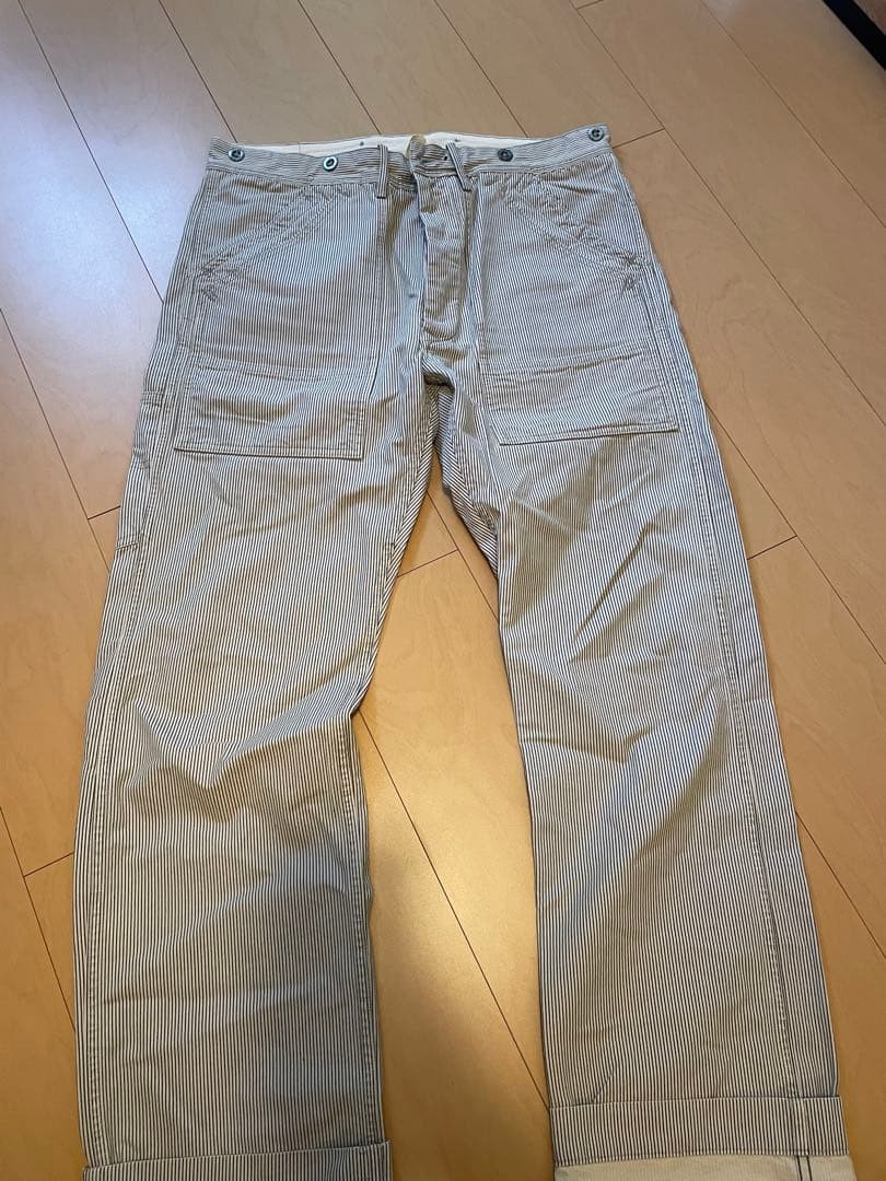 RRL Double RL Striped Casual Pants Button Waist Closure Pockets Classic Style