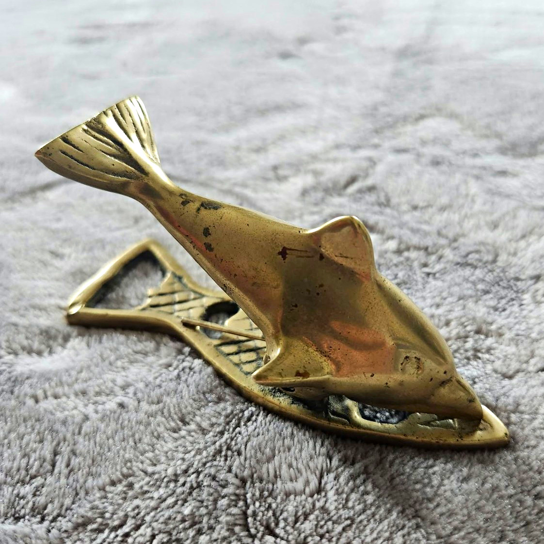 Vintage Solid Brass Dolphin Bottle Opener/Clip
