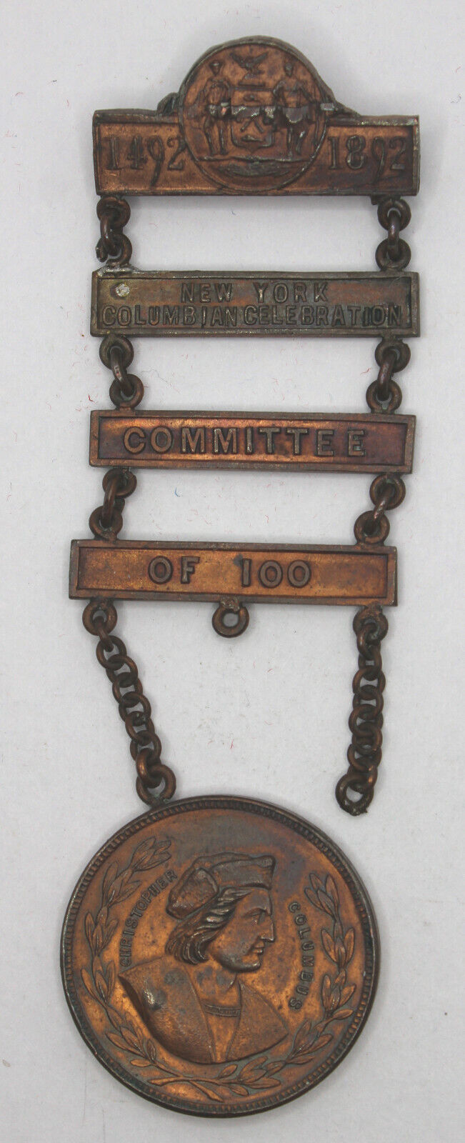 Scarce 1892 New York Columbian Celebration Committee of 100 Ladder Badge / E-210