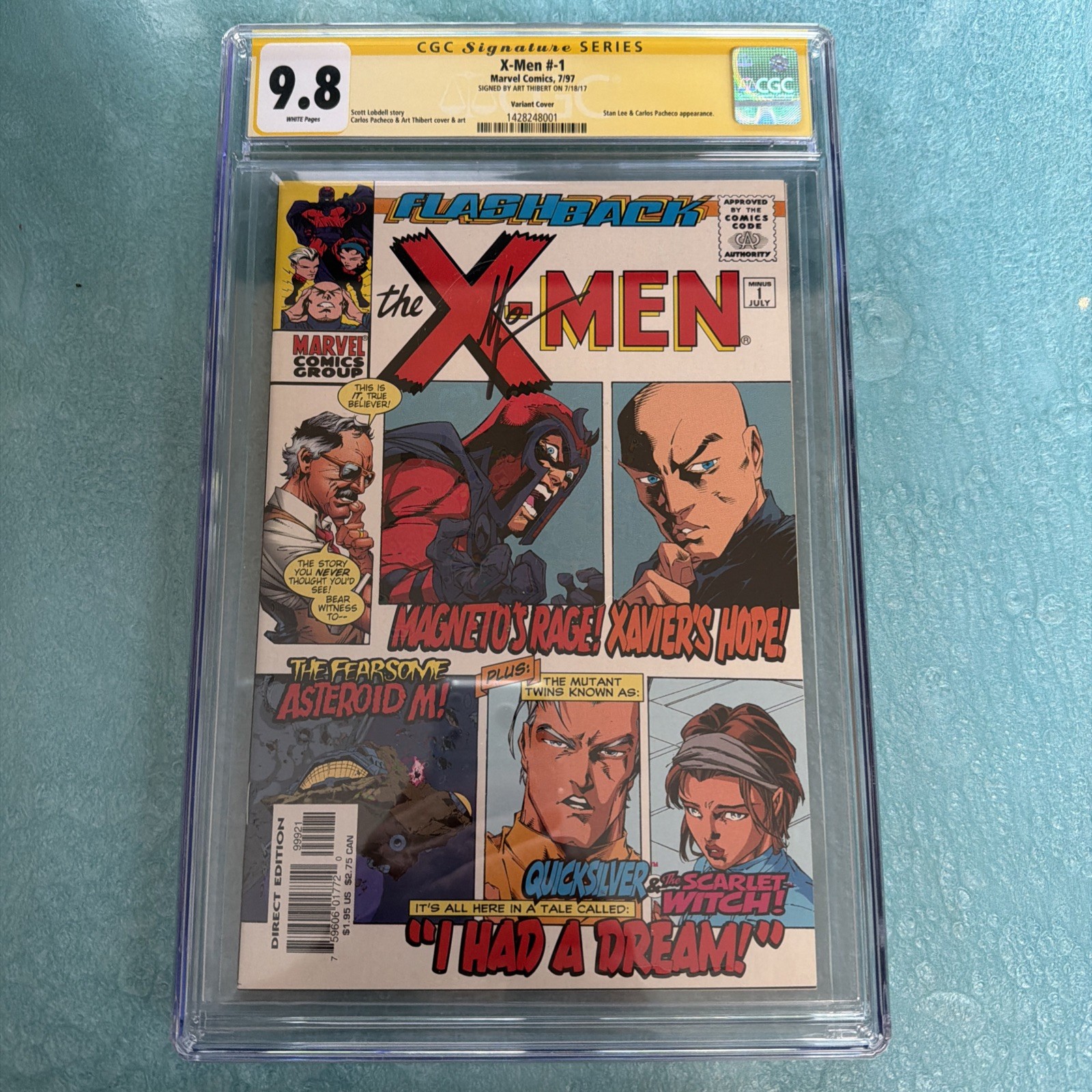 X-MEN -1 CGC 9.8 WP Flashback Stan Lee App Signed by ART THIBERT 1/1 top pop X-MEN -1 CGC 9.8 WP Flashback Stan Lee App Signed by ART THIBERT 1/1 top pop