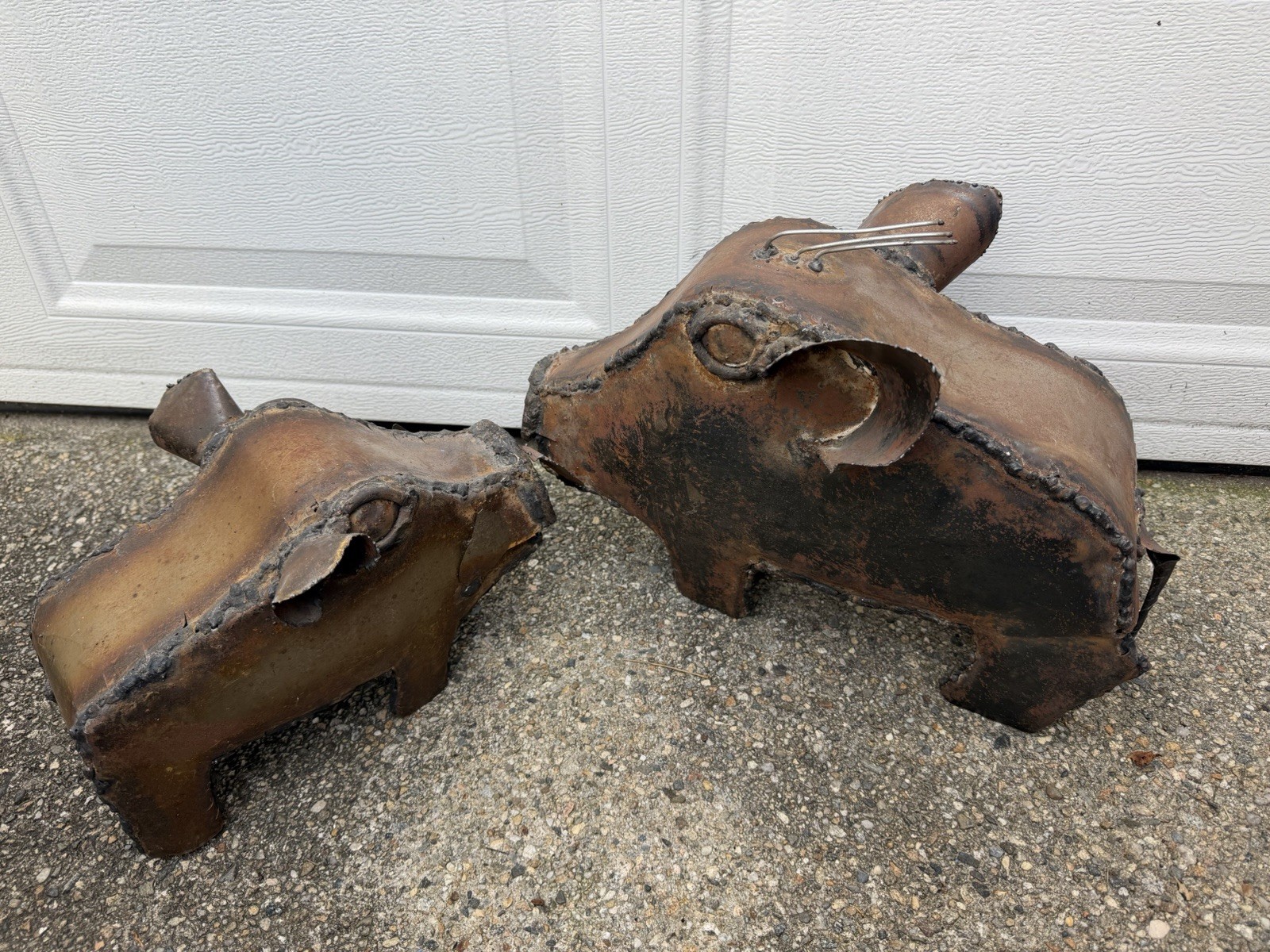 Vintage Antique Handmade Metal Pig Sculpture Lot Of 2