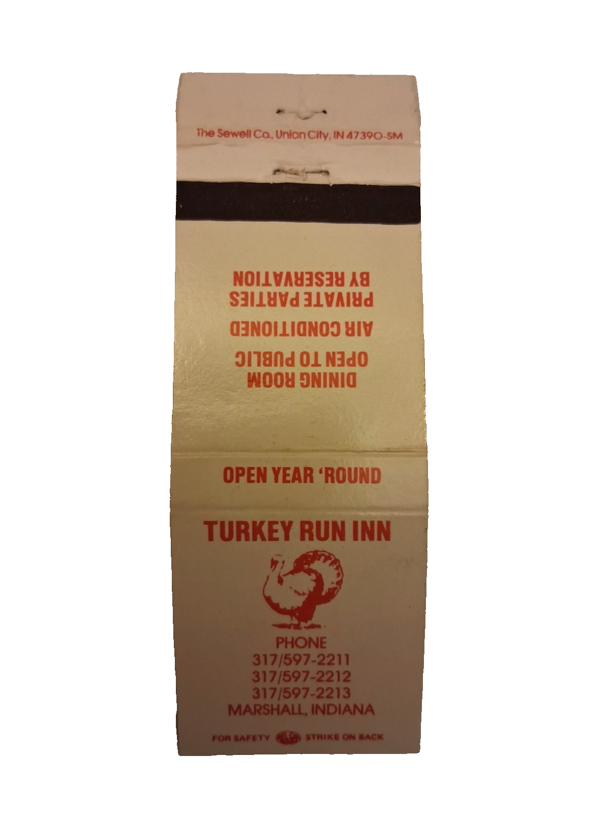 Turkey Run Inn, Indiana Advertising Vintage Matchbook Cover