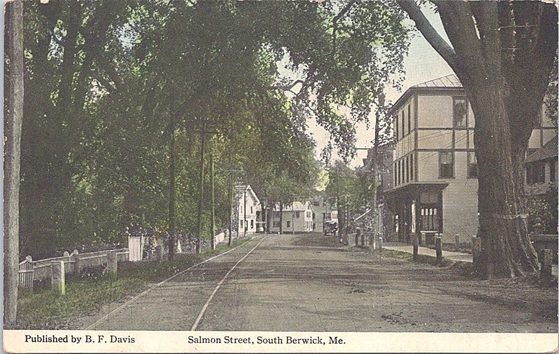 Lithograph South Berwick ME Scene on Salmon Street early 1900s
