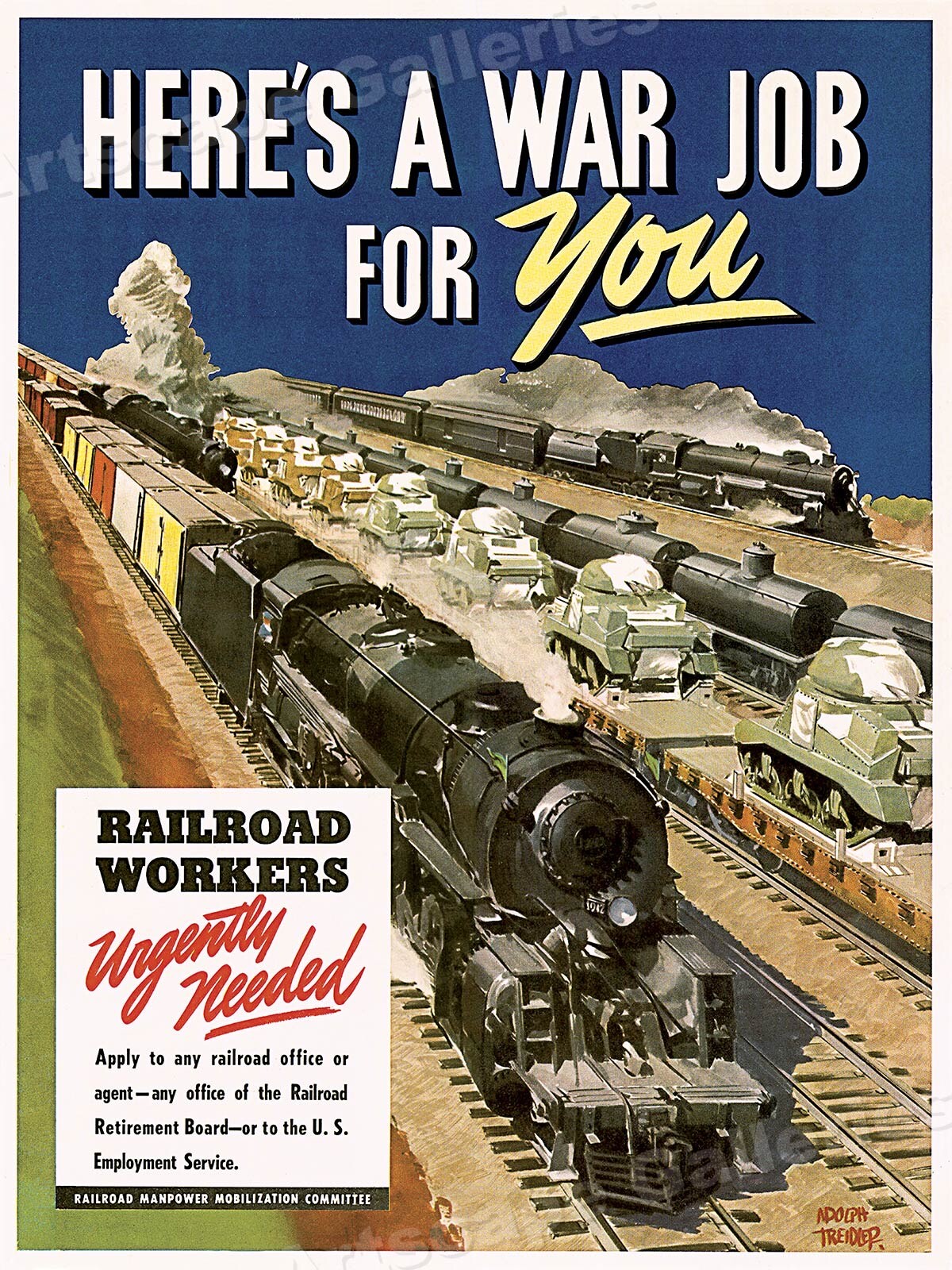 Here\'s a War Job - Railroad Workers Urgently Needed - WW2 Railroad Poster  18x24