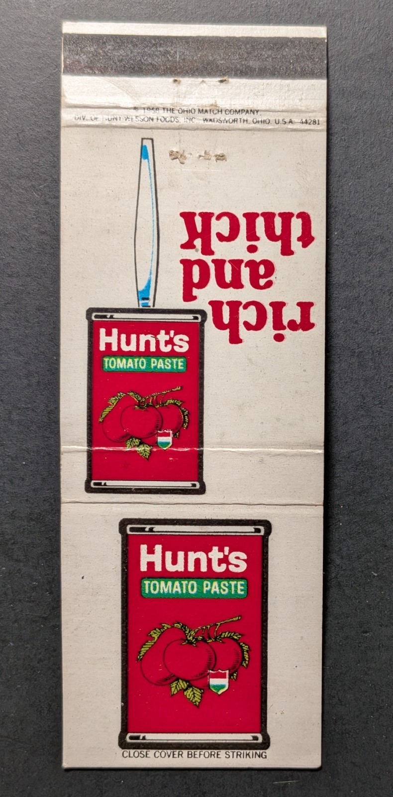 Vintage Hunt's Tomato Paste Matchbook Cover