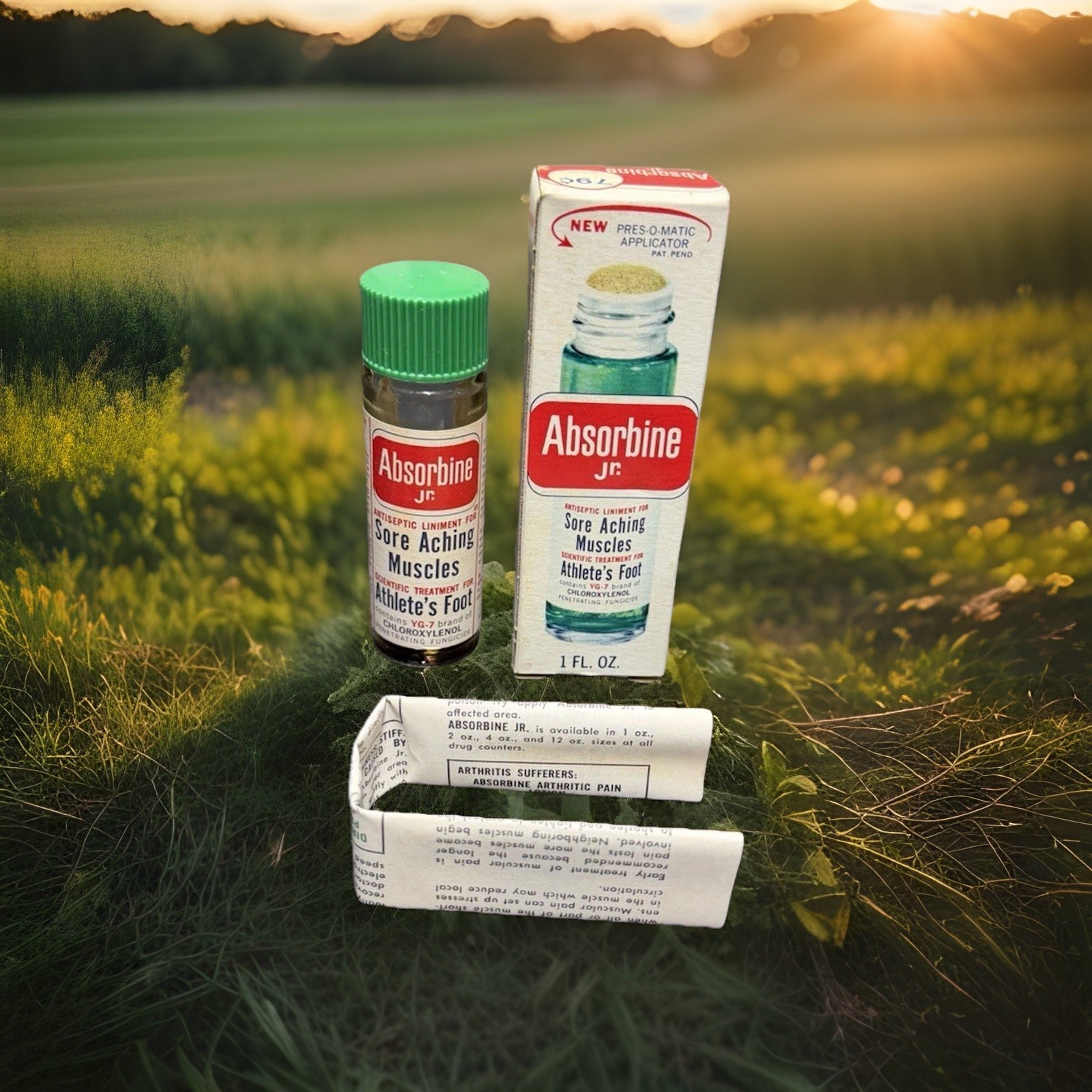 Vintage 1969 Absorbine Jr. Bottle with Original Box and Paper Insert NOS