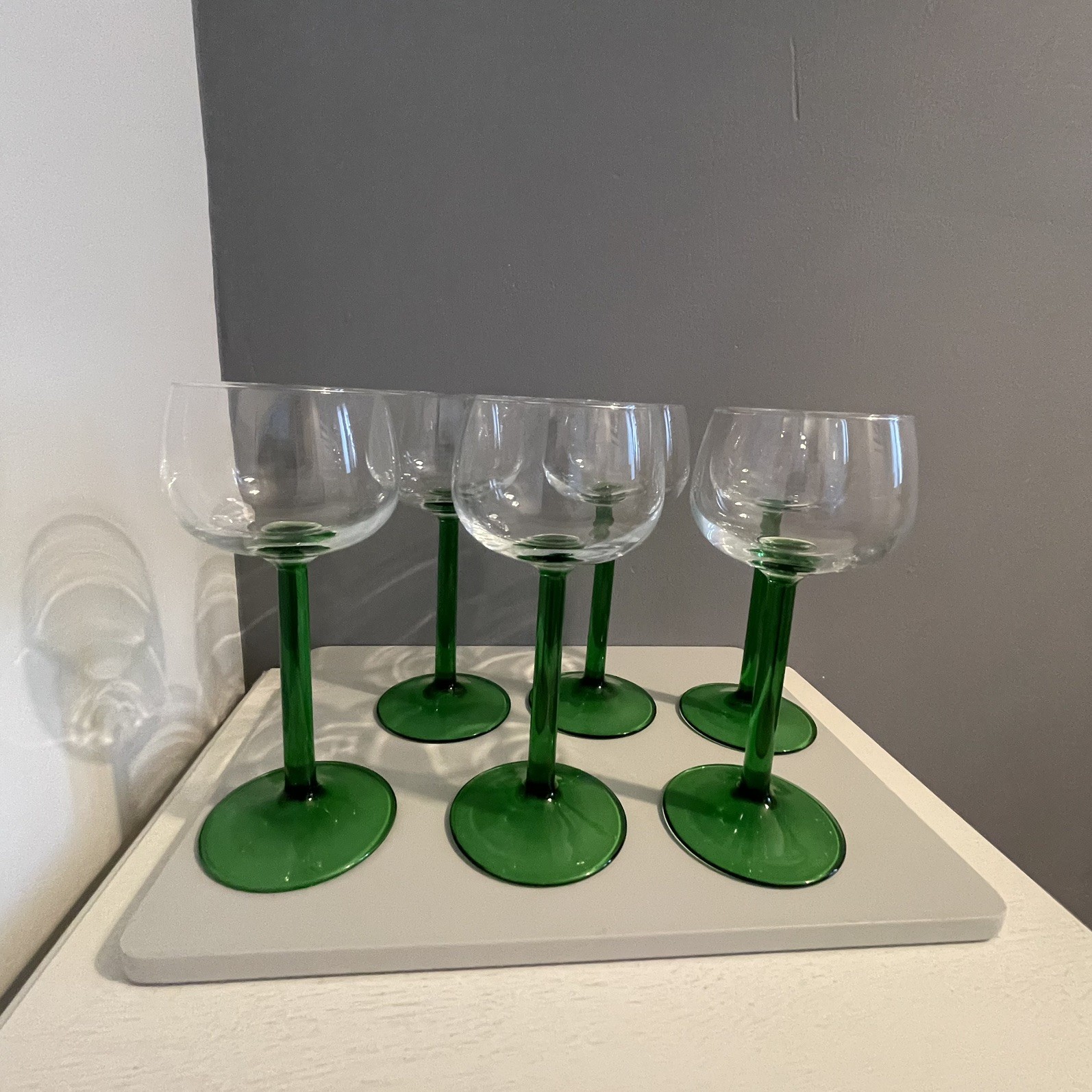 Vintage Luminarc Emerald Green Wine Glasses X6 France Stems 150ml Rhine Liqueur 