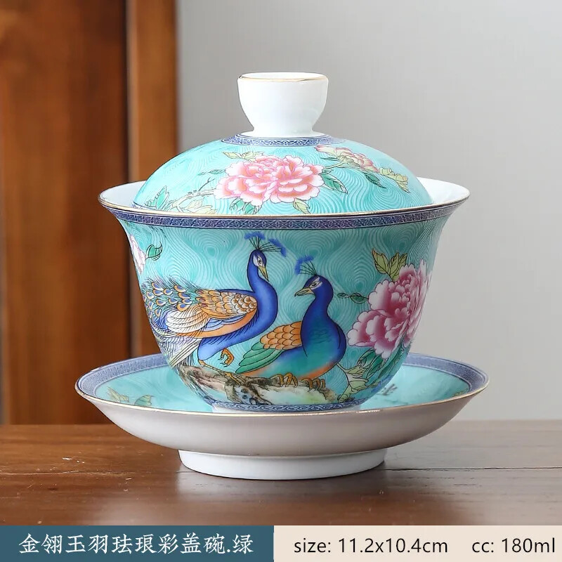 180ml Jingdezhen Ceramic Gaiwan Enamel Color with Cover Tea Cup Sancai Tea Bowl