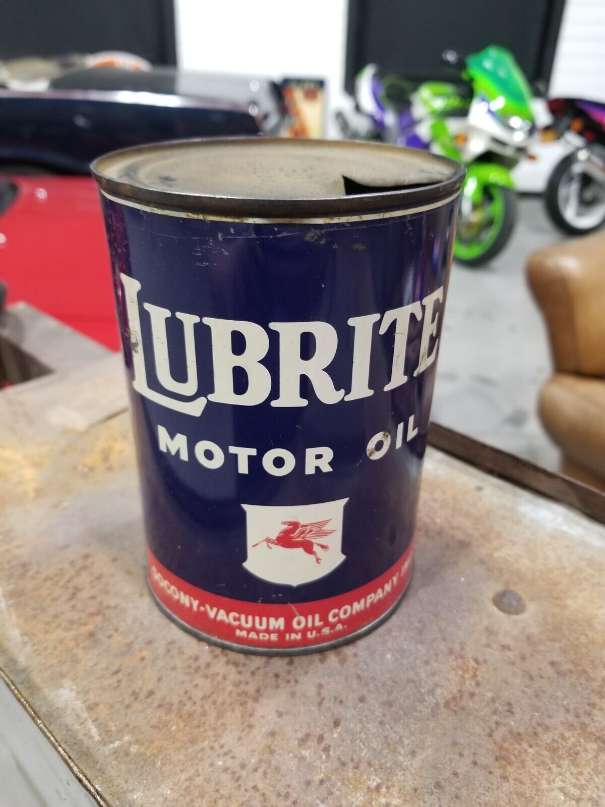 Vintage Lubrite Oil Can Socony-vacuum Oil Company 1 Quart Can Inv#671