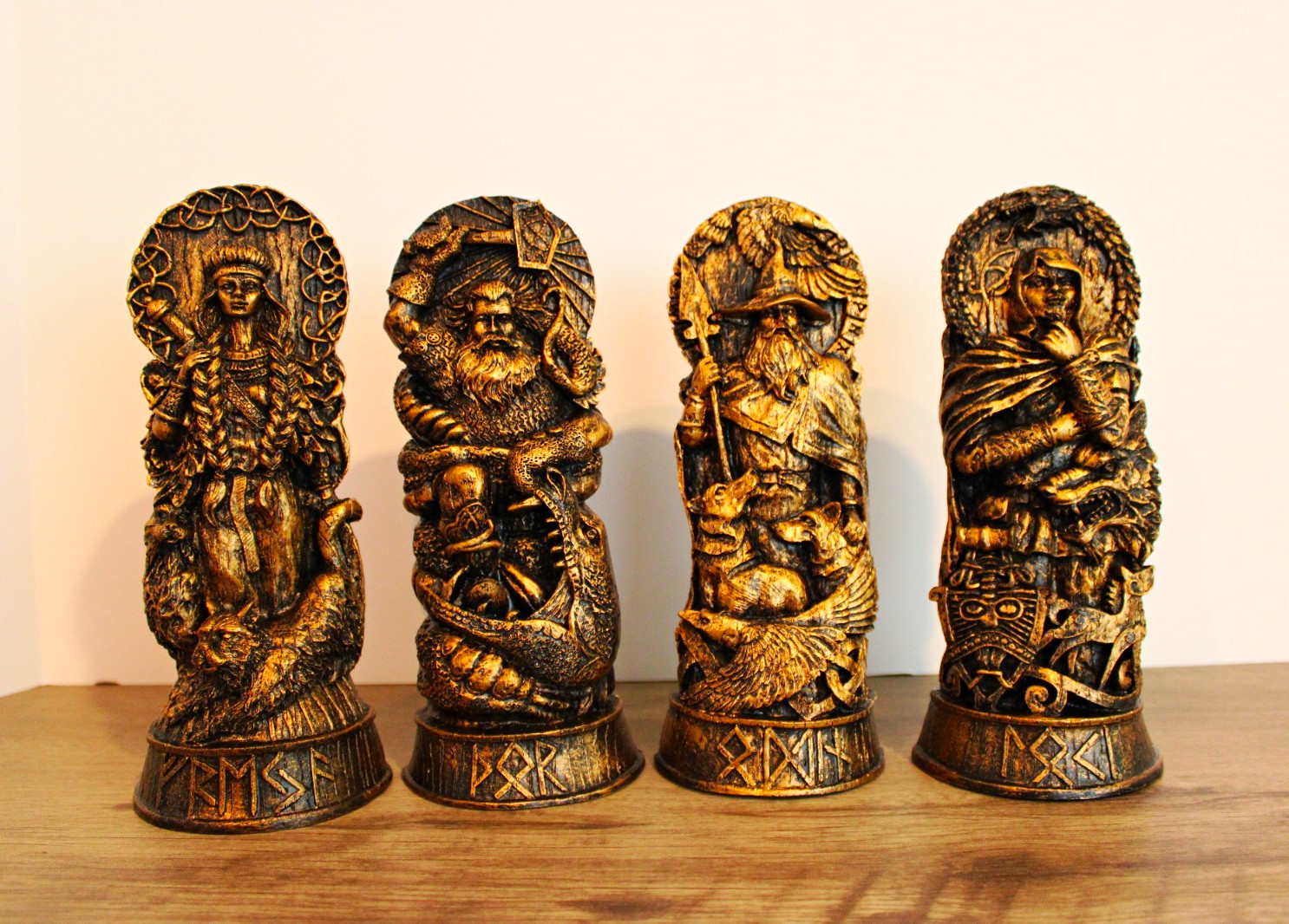 Norse Gods Statue Set of 4 Odin Thor Freya Loki Viking Mythology Figurine New