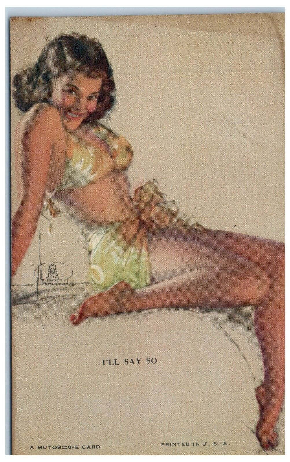 c1950\'s Mutoscope Pretty Follies Girl Sexy I\'ll Say So Exhibit Arcade Card