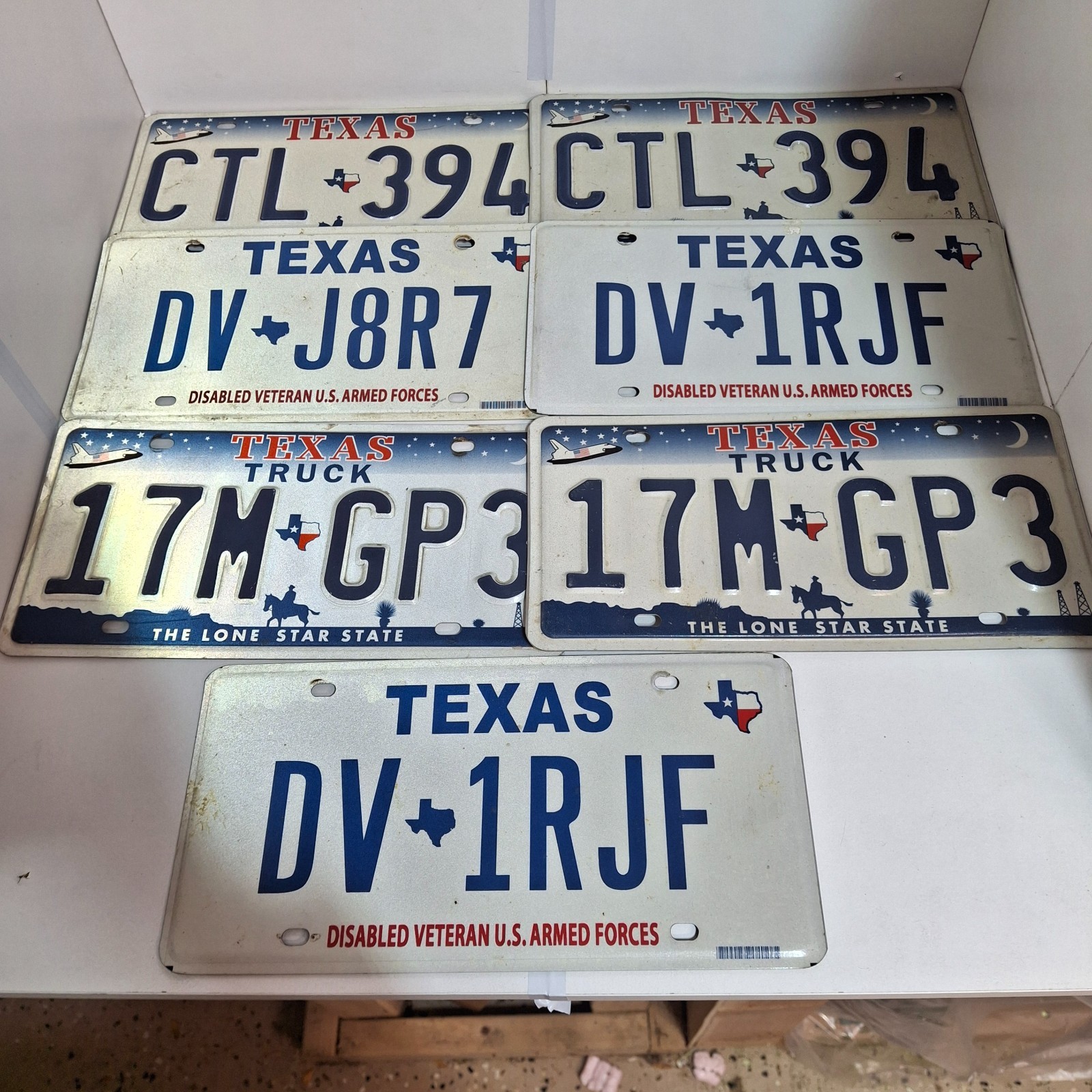 3 Sets of 2 + 1  Vintage Retired Texas License Plates  TRUCK - Disabled Vet ++