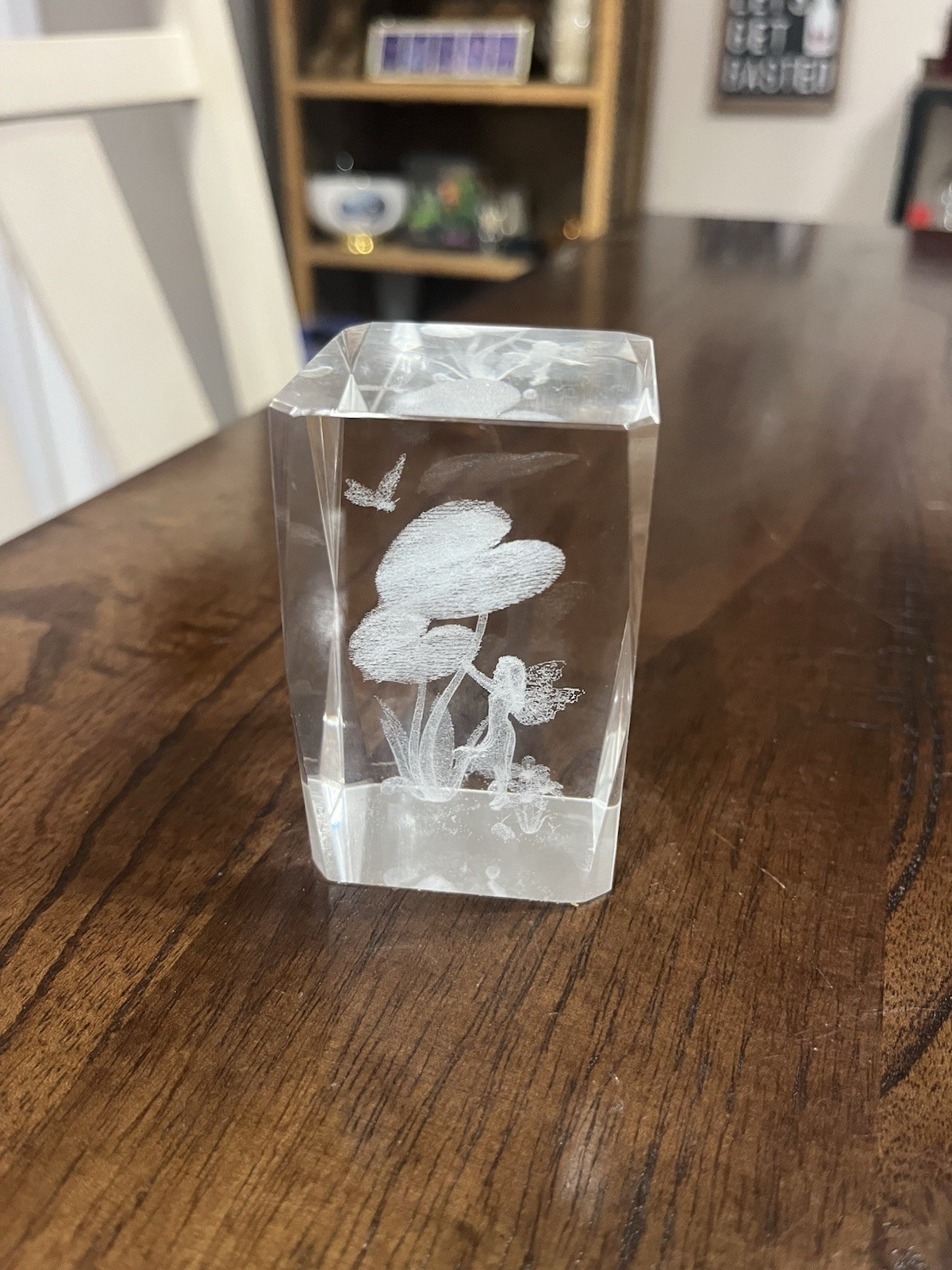 Vintage 3-D Lazer Etched Crystal Glass Collectable Paperweight Farie w flowers