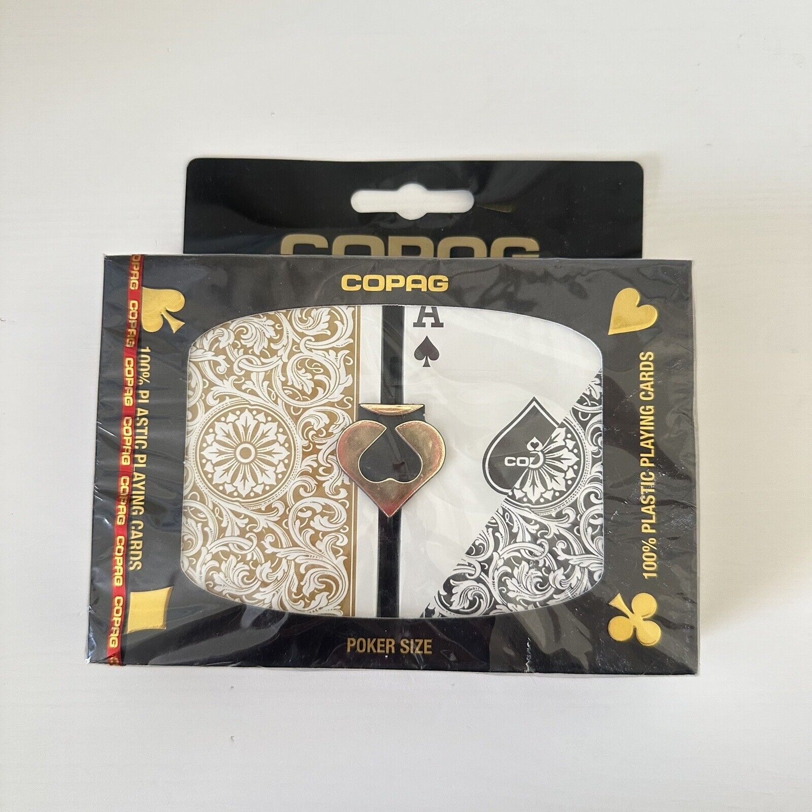 New COPAG 100% Plastic Playing Cards Poker Size Black Gold Free cut