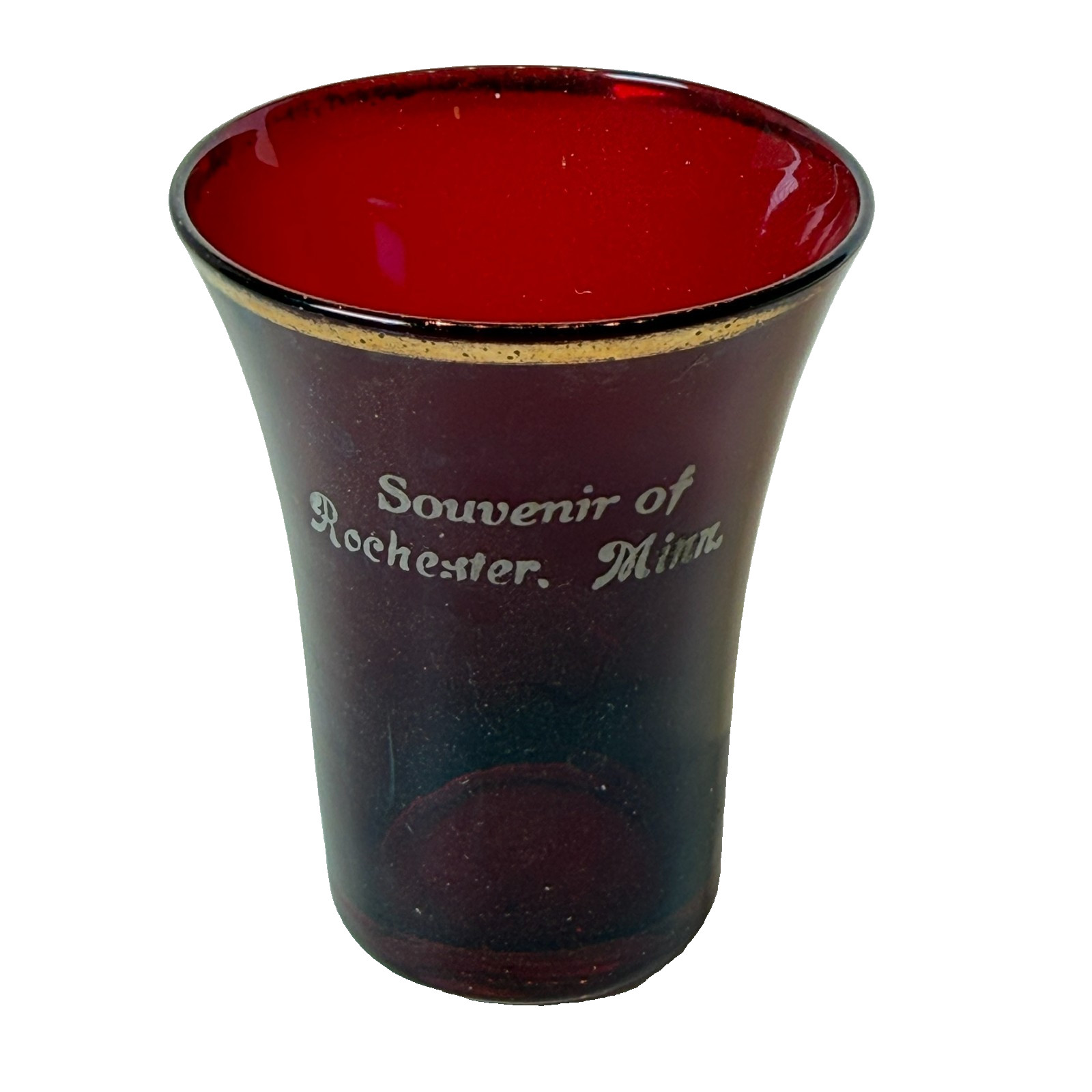 ROCHESTER MN MINNESOTA Ruby Red Flash Souvenir Glass TRINKET ANTIQUE CUP ROCHESTER MN MINNESOTA Ruby Red Flash Souvenir Glass TRINKET ANTIQUE CUP