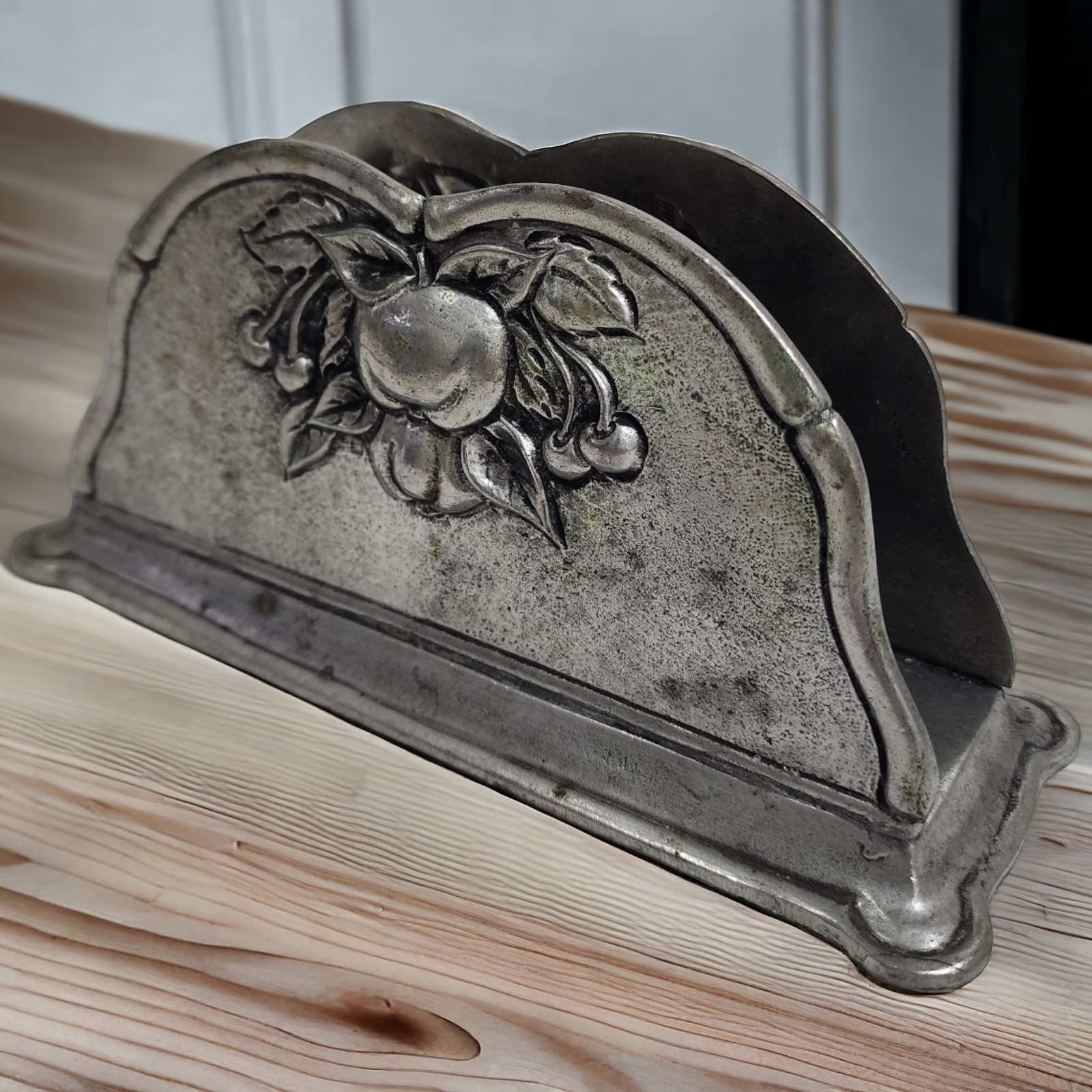 French Vintage 95% Zinn Etain Pewter letter rack with relief Pattern Maker Marks
