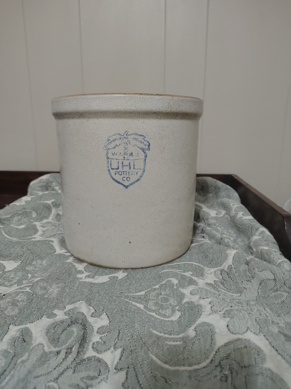 Antique UHL Pottery Co Stoneware Crock Huntingburg Indiana Acorn Ware Mark