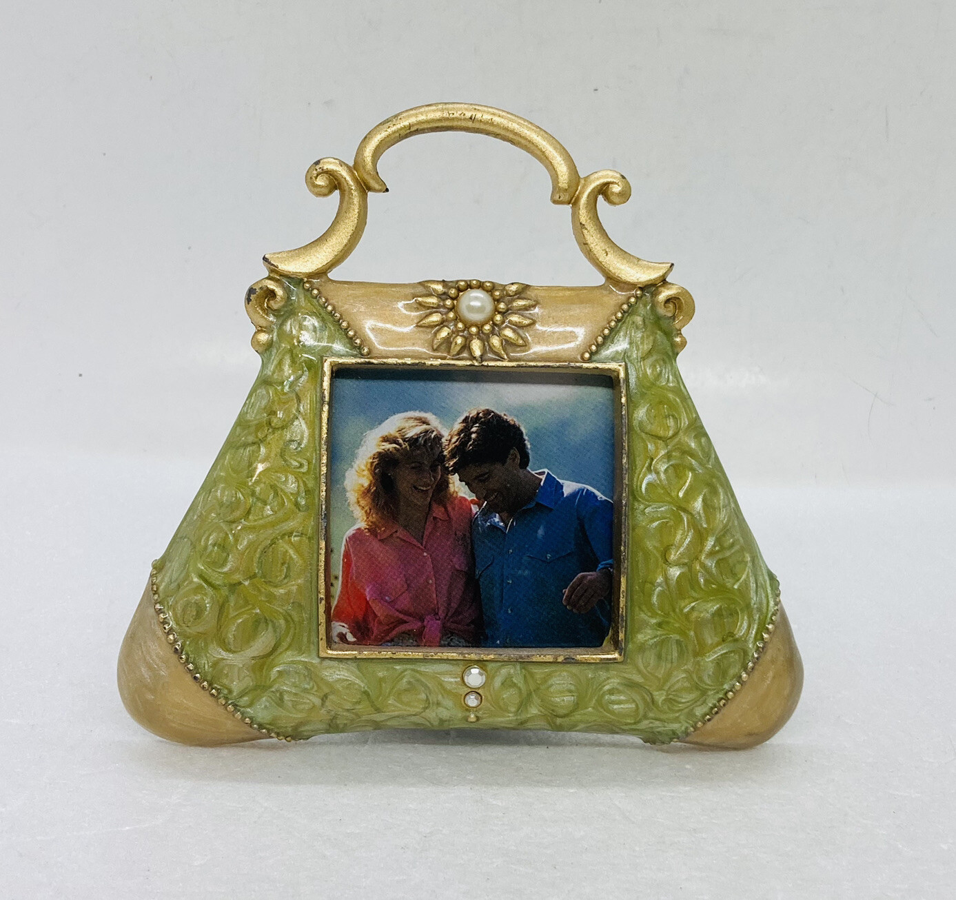 Rare Brass Iridescent Enamel Picture Frame Pearl Embroidery Purse Design Art 22 Rare Brass Iridescent Enamel Picture Frame Pearl Embroidery Purse Design Art 22