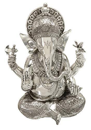 Polystone Ganesh Meditating Sculpture With Engraved Carvings And Relief Detailin