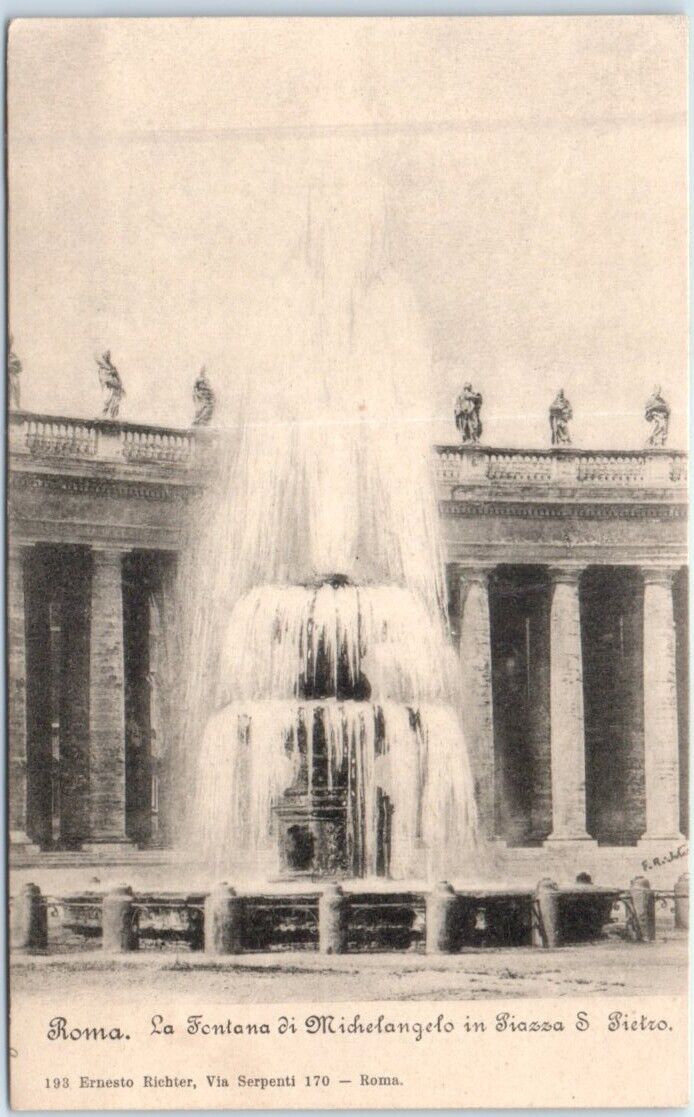 Postcard - Michelangelo\'s Fountain in Siazza S. Pietro - Rome, Italy