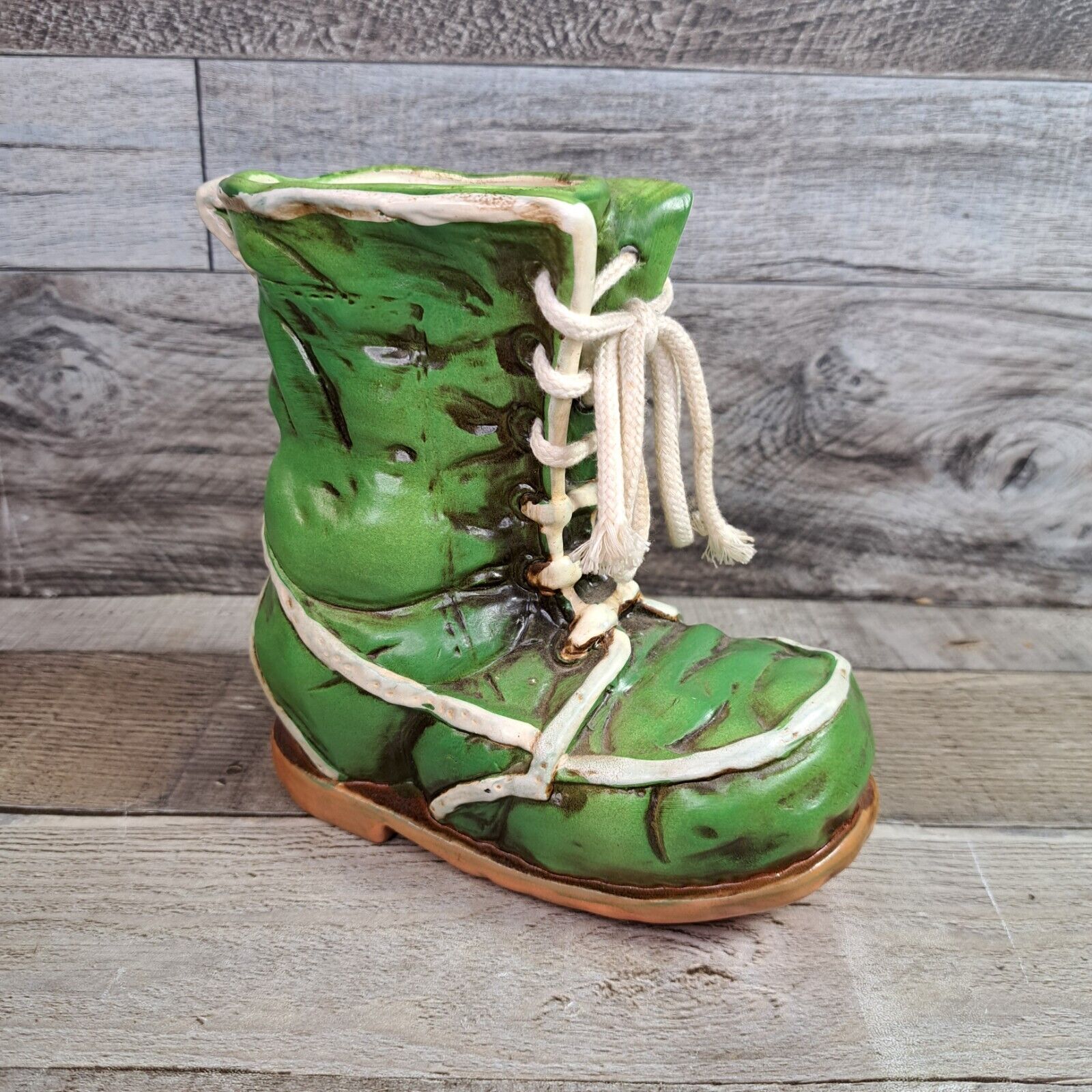 Vintage INARCO Green Boot Shoe Planter Vase MCM Japan