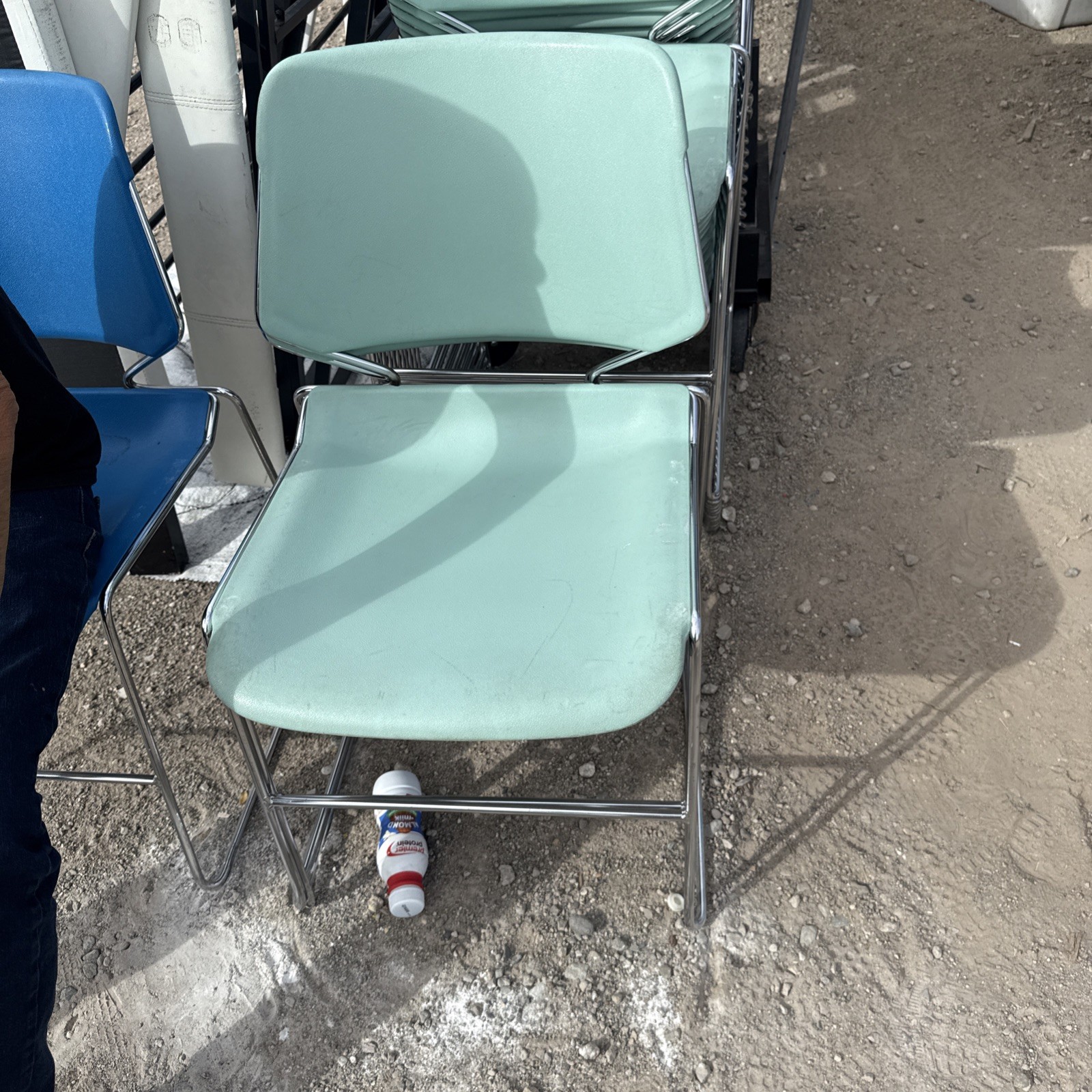 Krueger Matrix MCM Mid Century Mint Green Chrome Stackable Chairs Set 5 Vintage