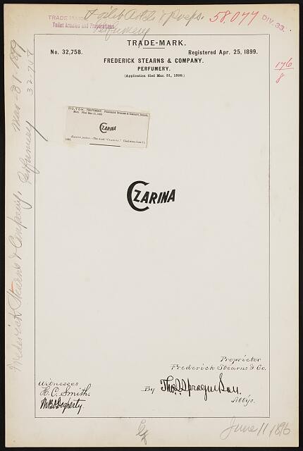 Photo:Frederick Stearns Co Czarina Perfumery Trade-Mark 1899 Ad Sign
