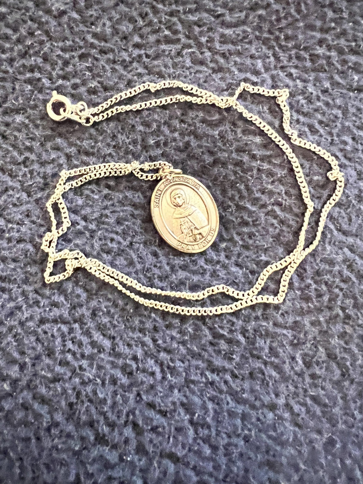 BLISS Sterling Silver St. Anastasia Religious Medal on Non-Sterling Chain  
