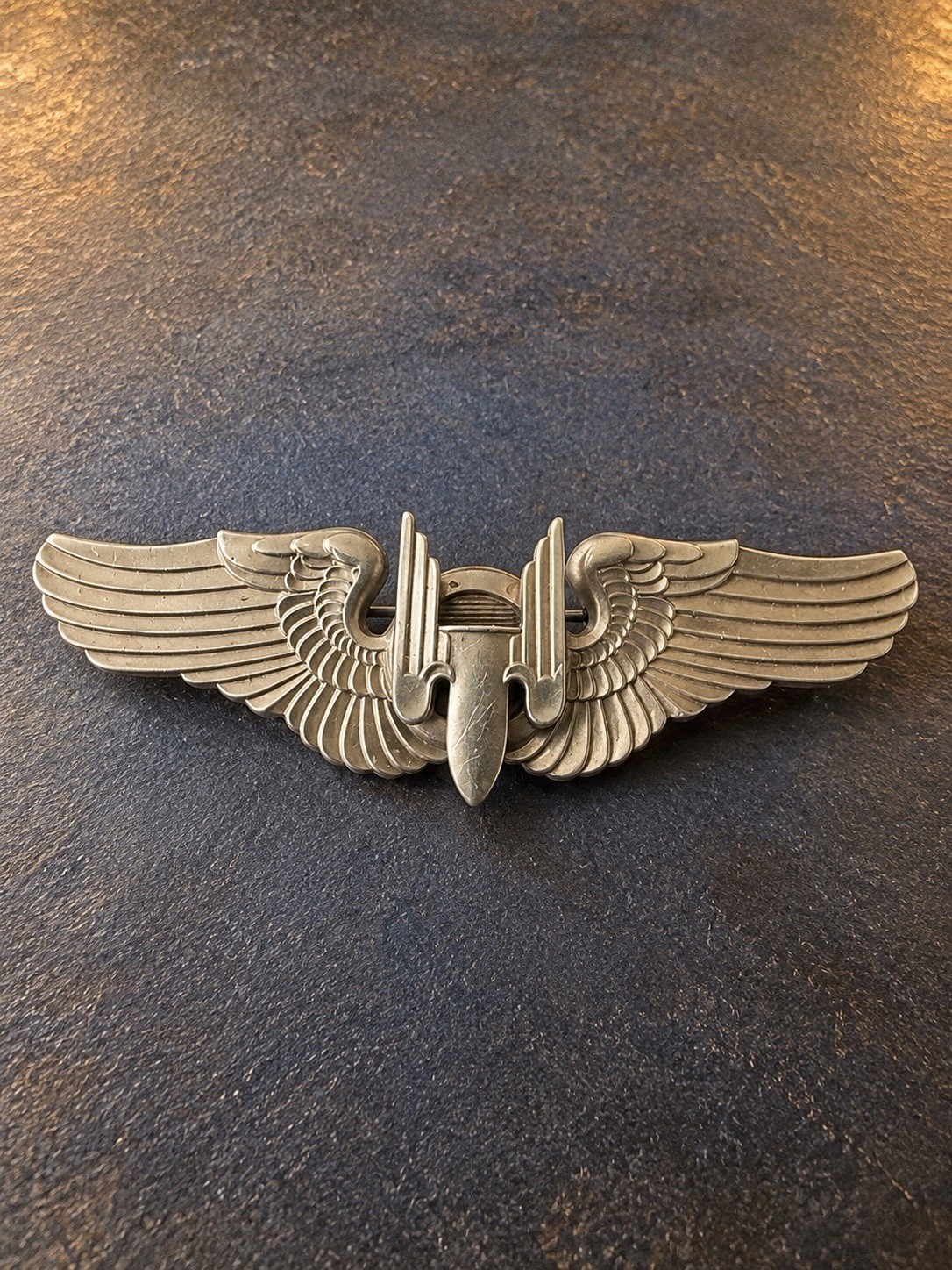 Rare WWII USAAF Bombardier Wings Sterling Silver 3.25” Oversized Military Badge