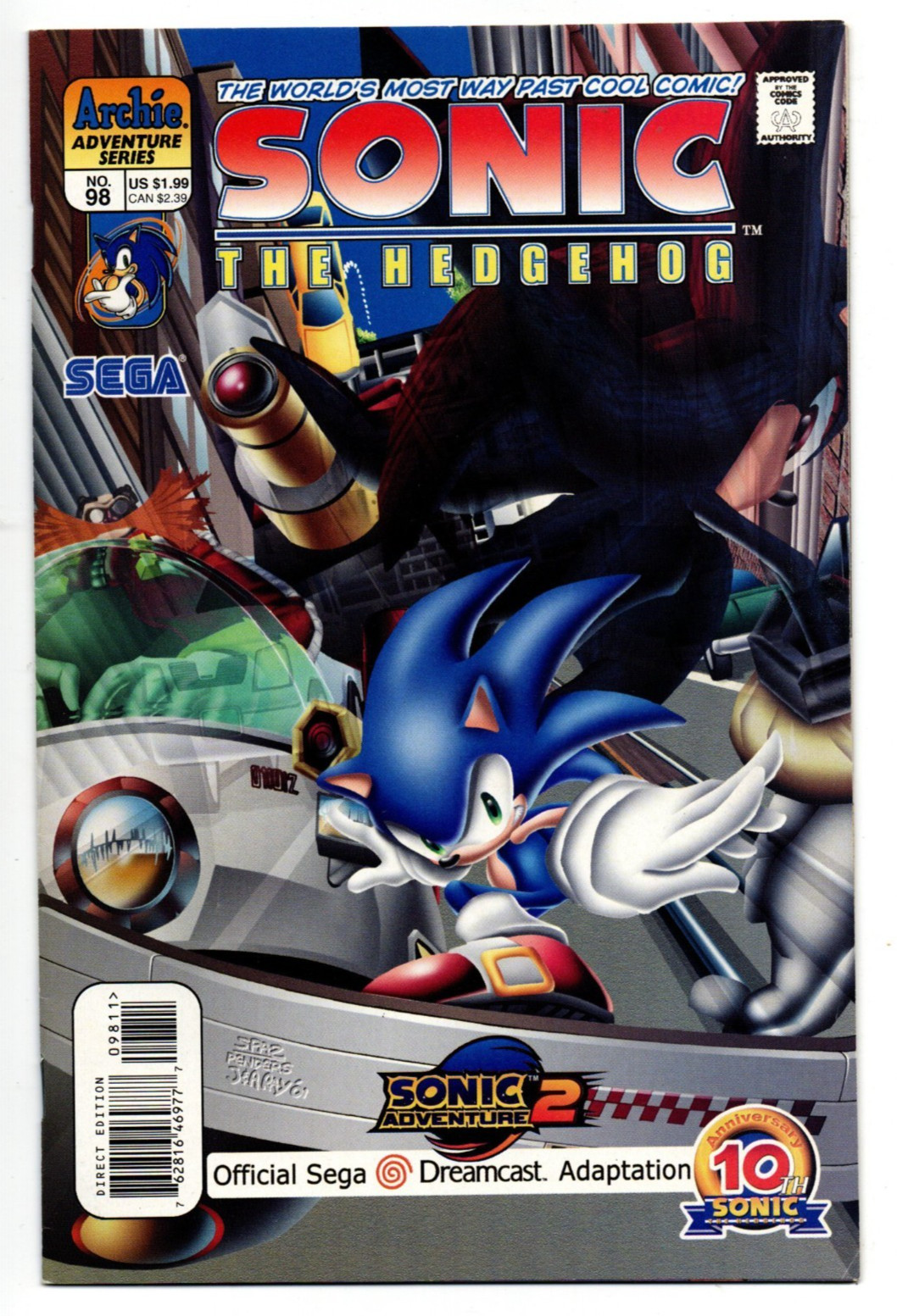 Sonic the Hedgehog #98 VF/NM 1st App. of Shadow the Hedgehog Archie Comics 2001 Sonic the Hedgehog #98 VF/NM 1st App. of Shadow the Hedgehog Archie Comics 2001